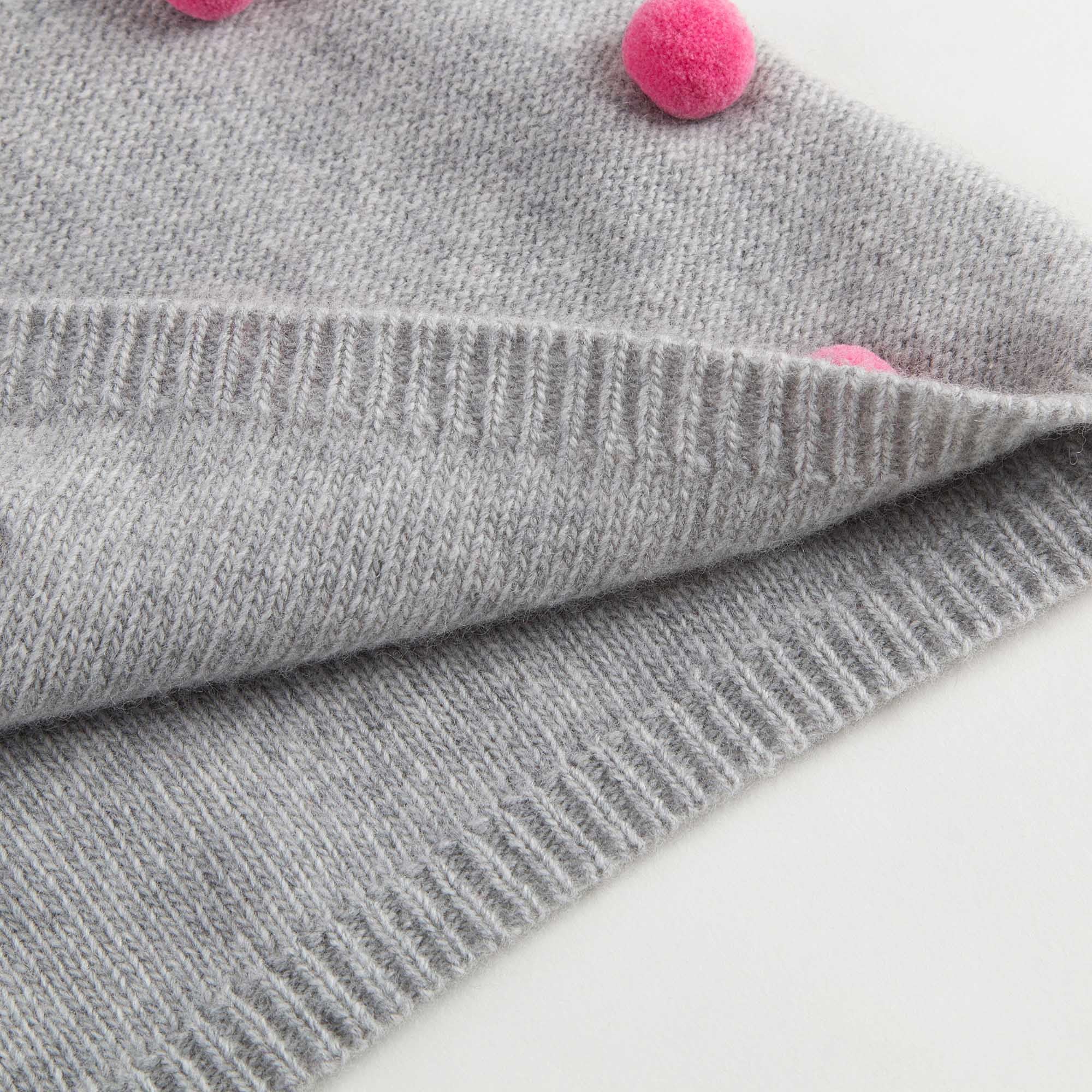 Baby Girls Grey Wool Knitted Dress With Pom-Pom Trims