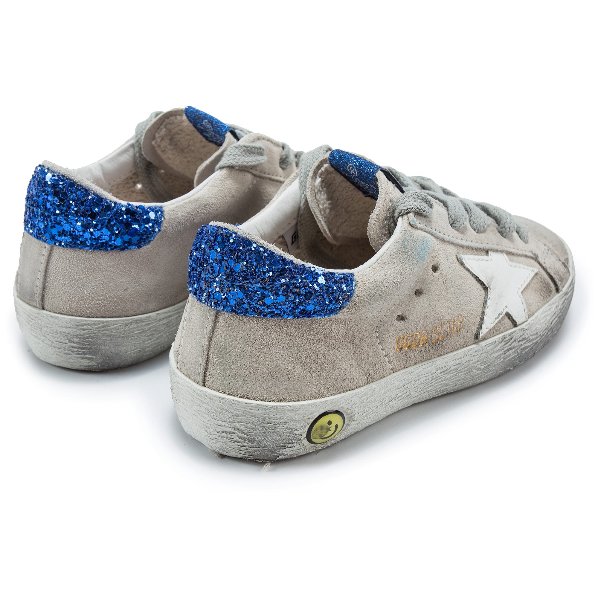 Girls White Suede Blue Glitter Cow Leather Sneakers