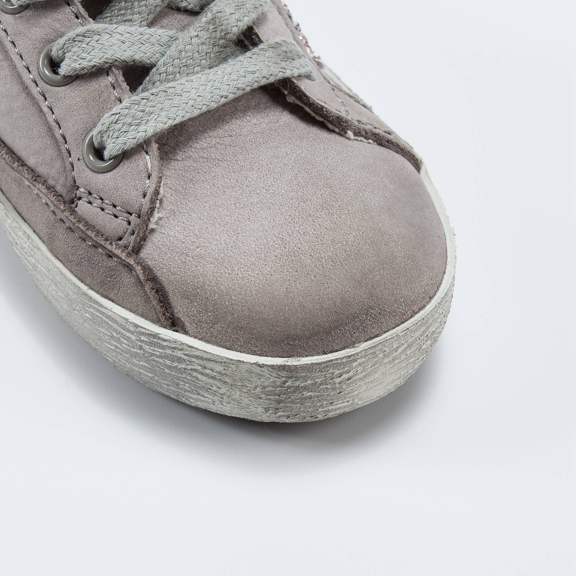 Girls Grey Cow Leather Sneakers