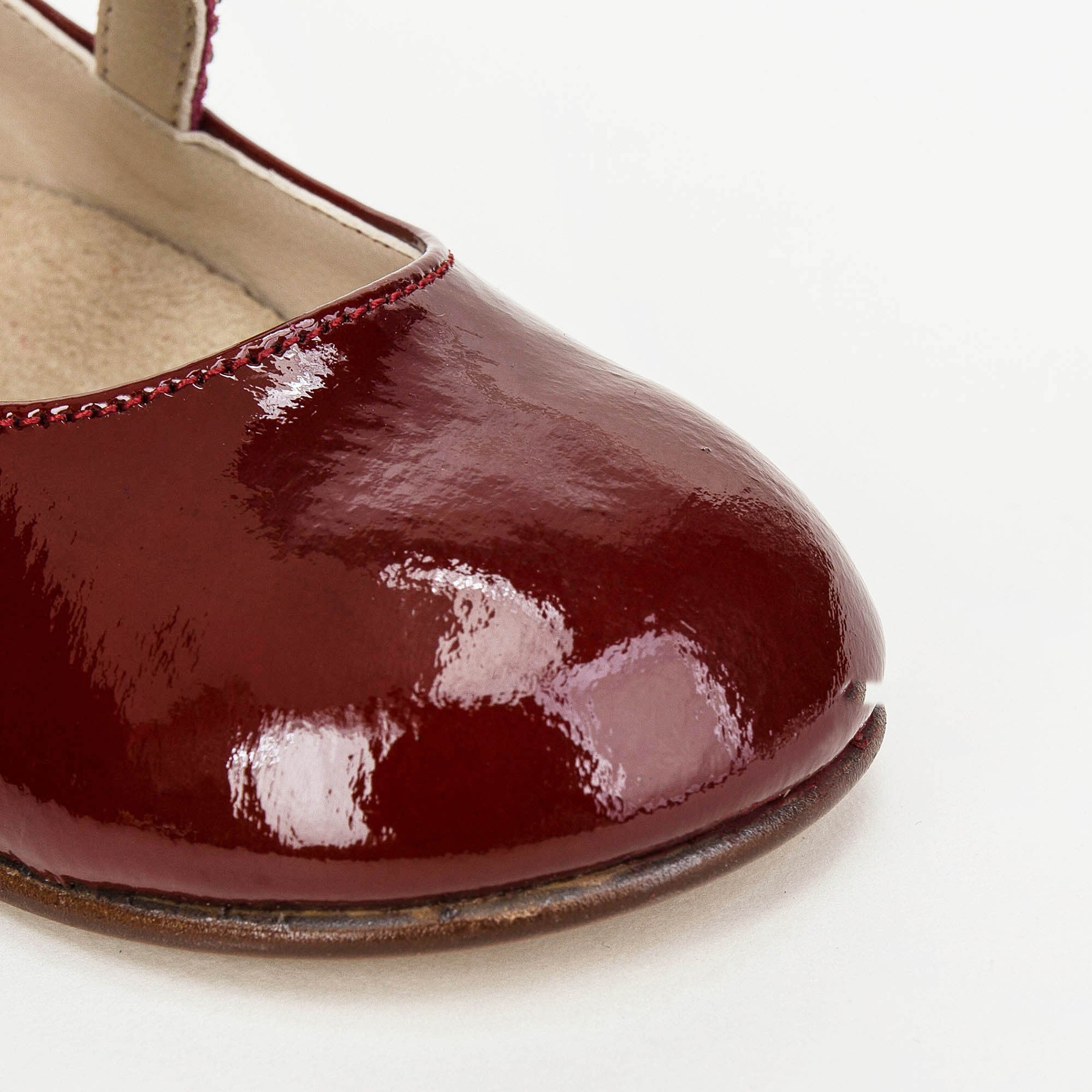 Girls Dark Red Leather Shoes With White Diamond Trims