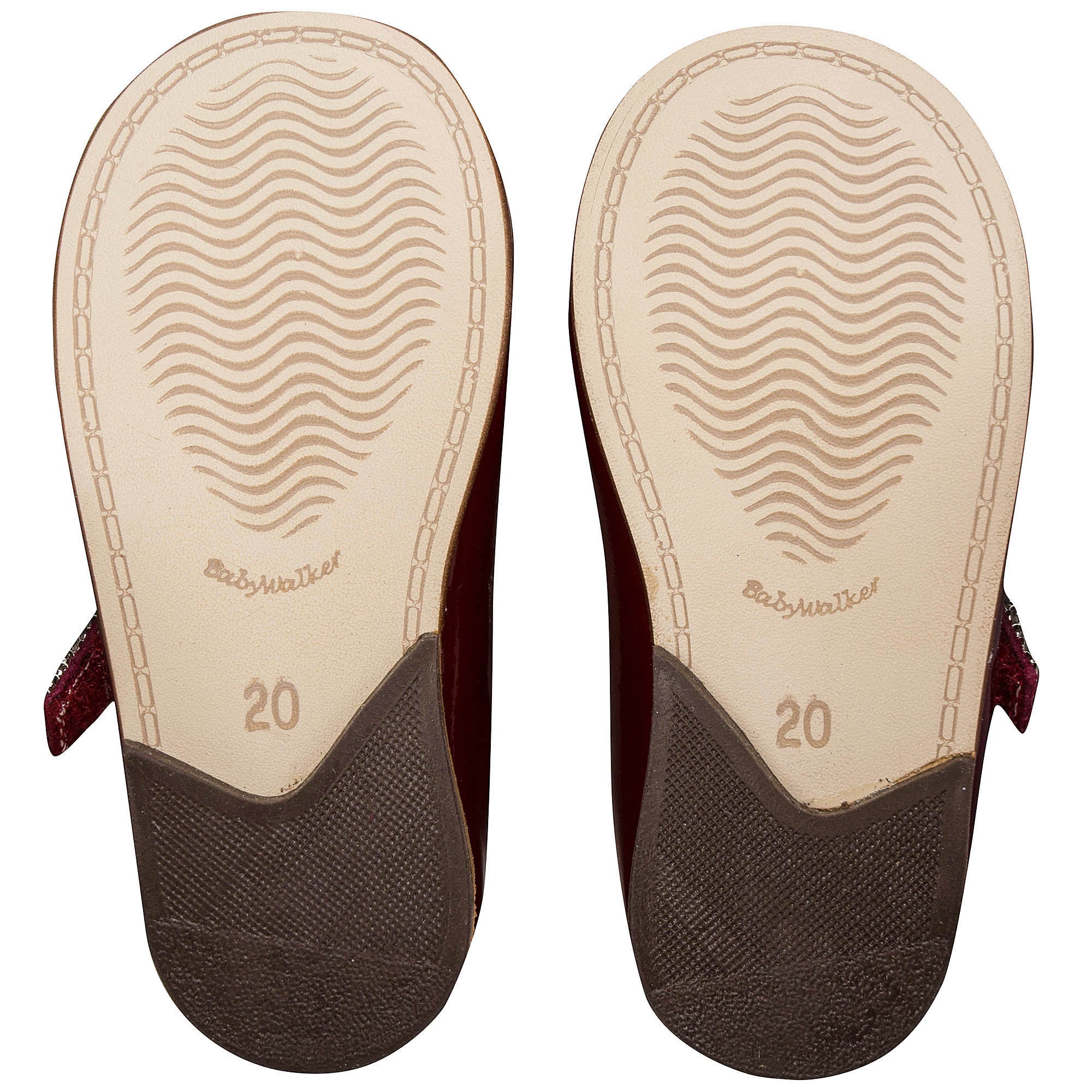 Girls Dark Red Leather Shoes With White Diamond Trims
