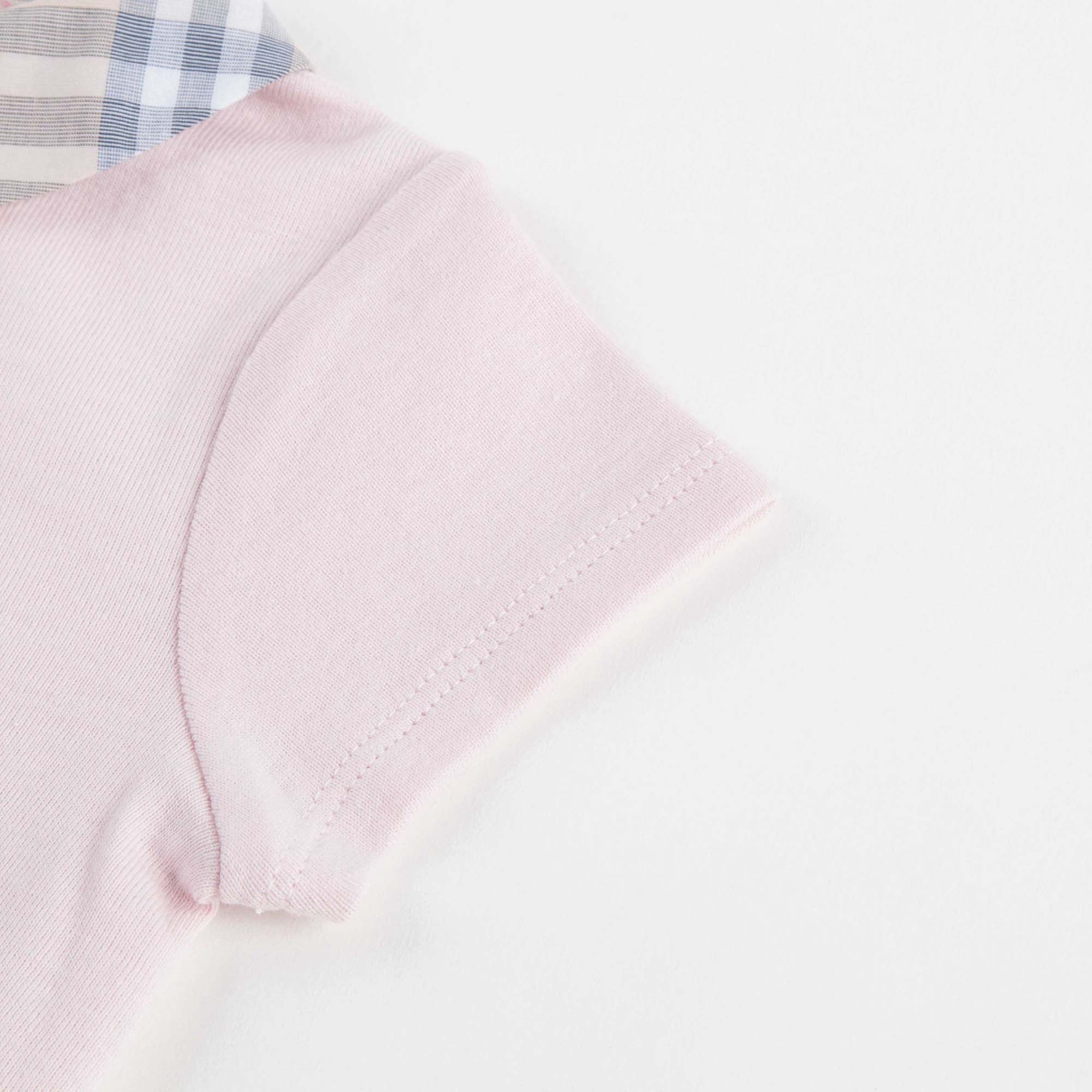 Baby Girls Pink Cotton Body With Check Collar
