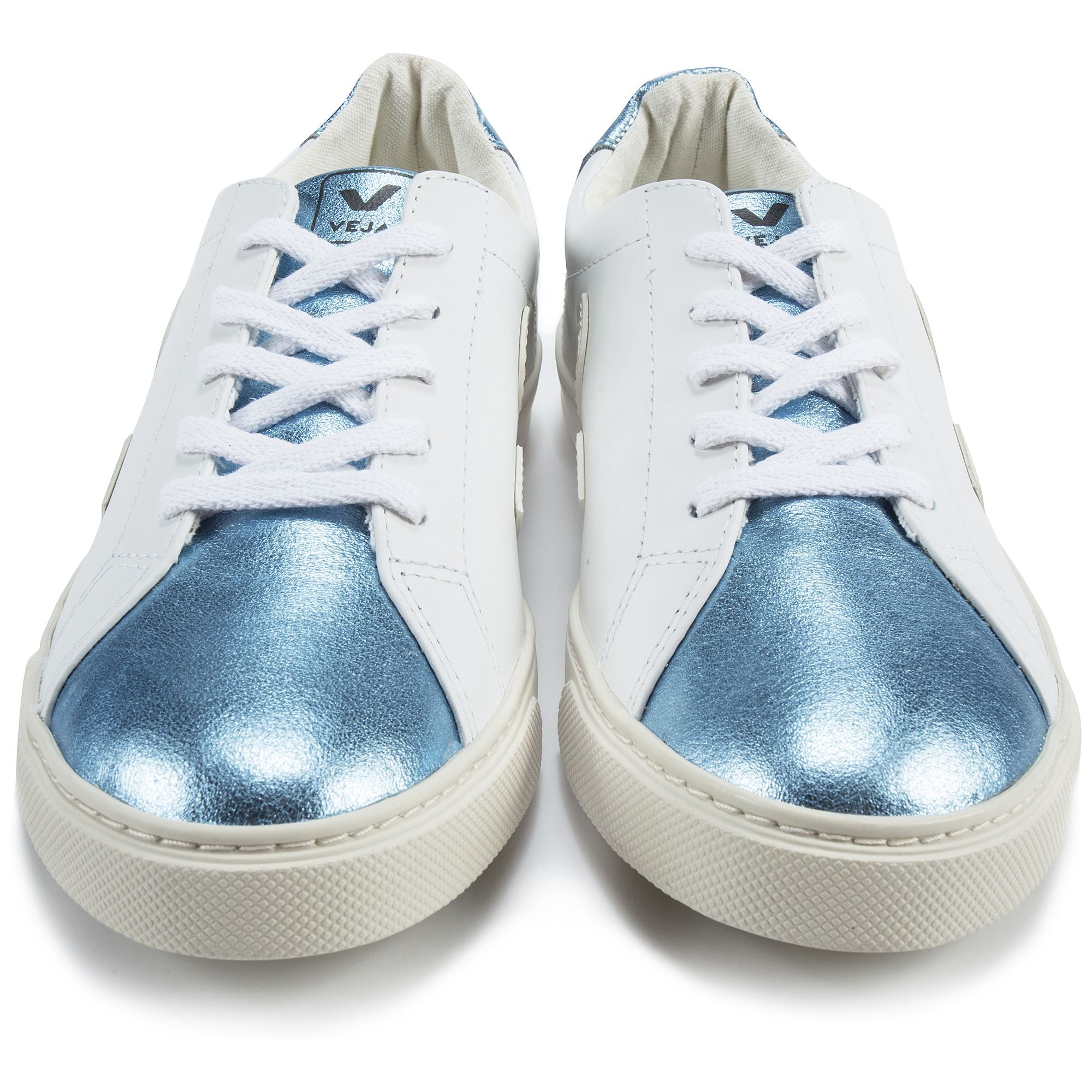 Girls White Leather With White "V" Shoes