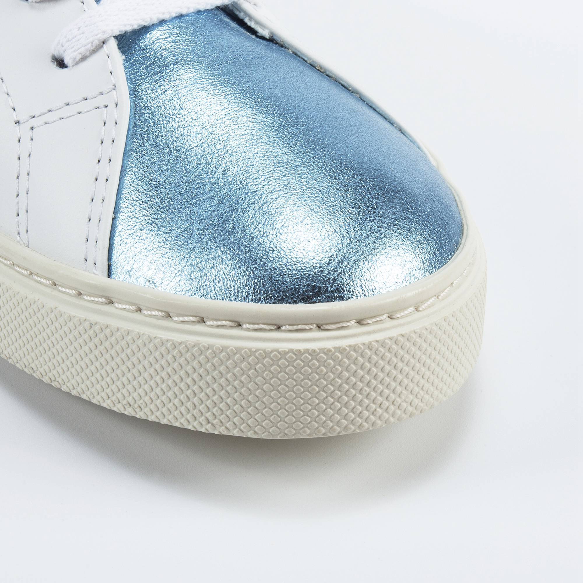 Girls White Leather With White "V" Shoes