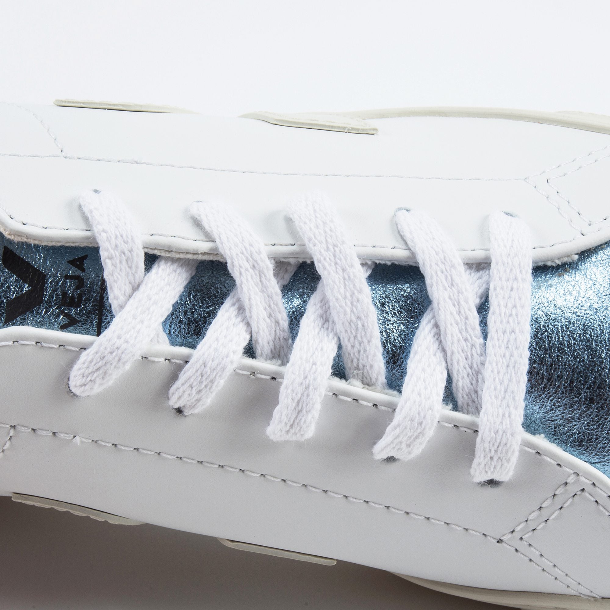 Girls White Leather With White "V" Shoes