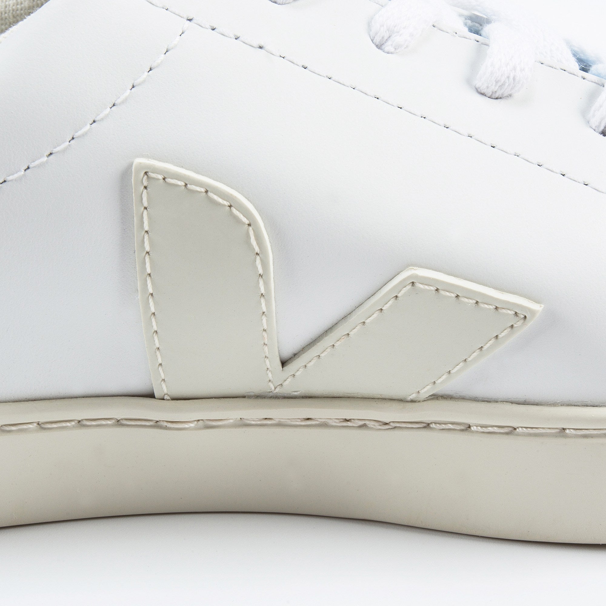 Girls White Leather With White "V" Shoes