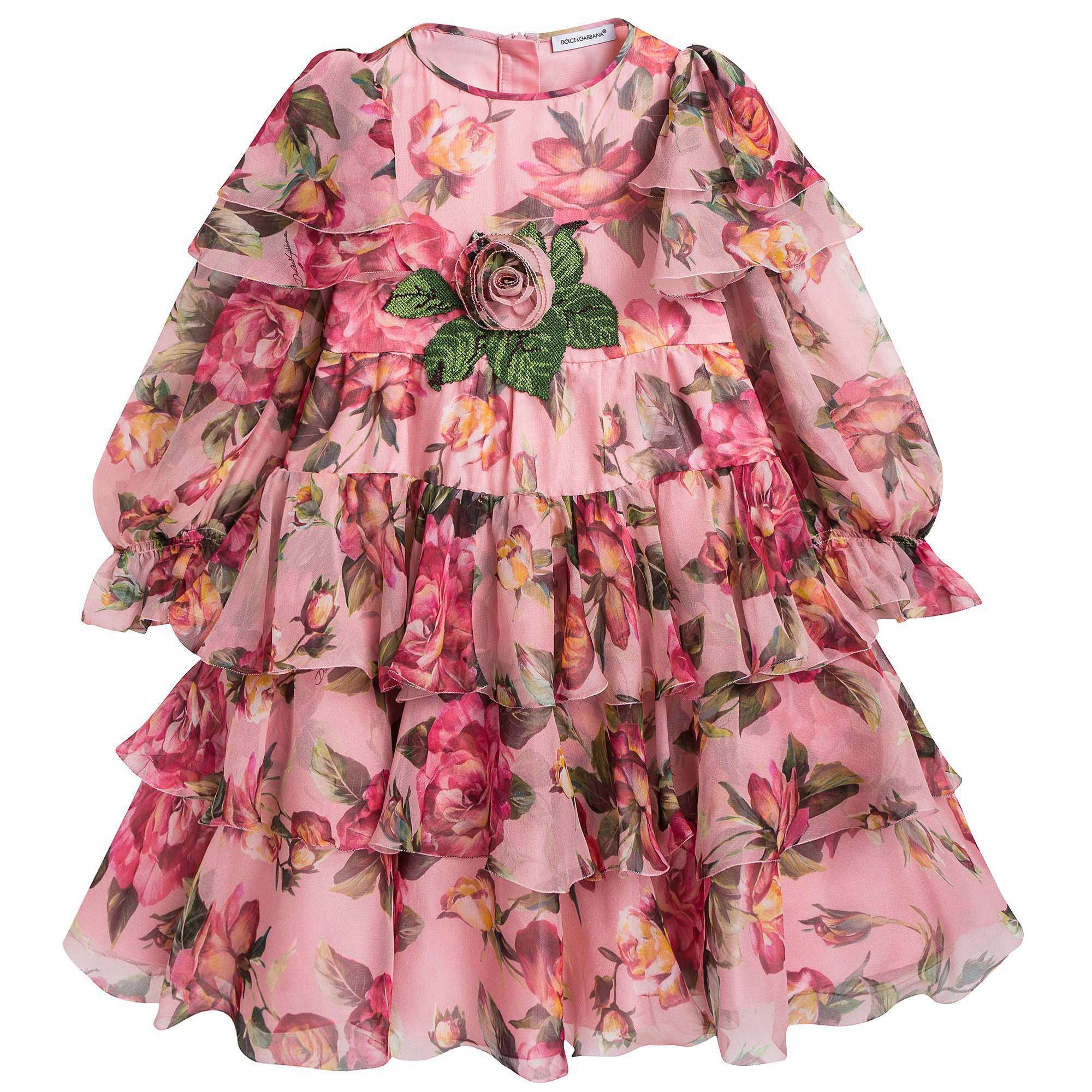 Girls Flower-Printed Silk Dress