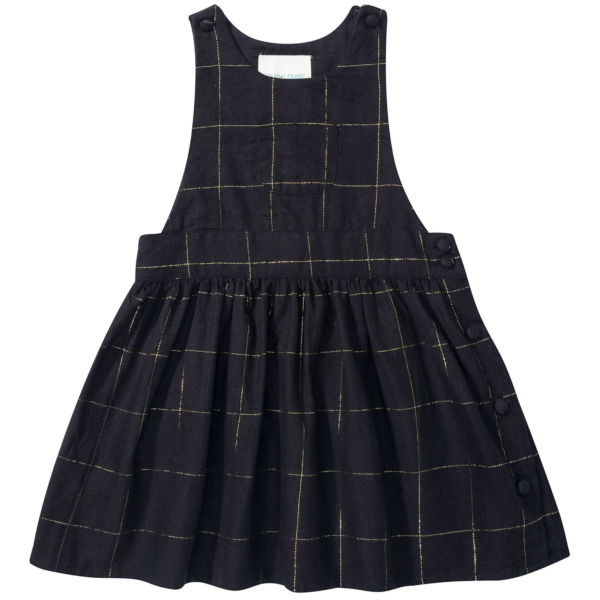 Baby Girls Big Check Gold Black Cotton Dress