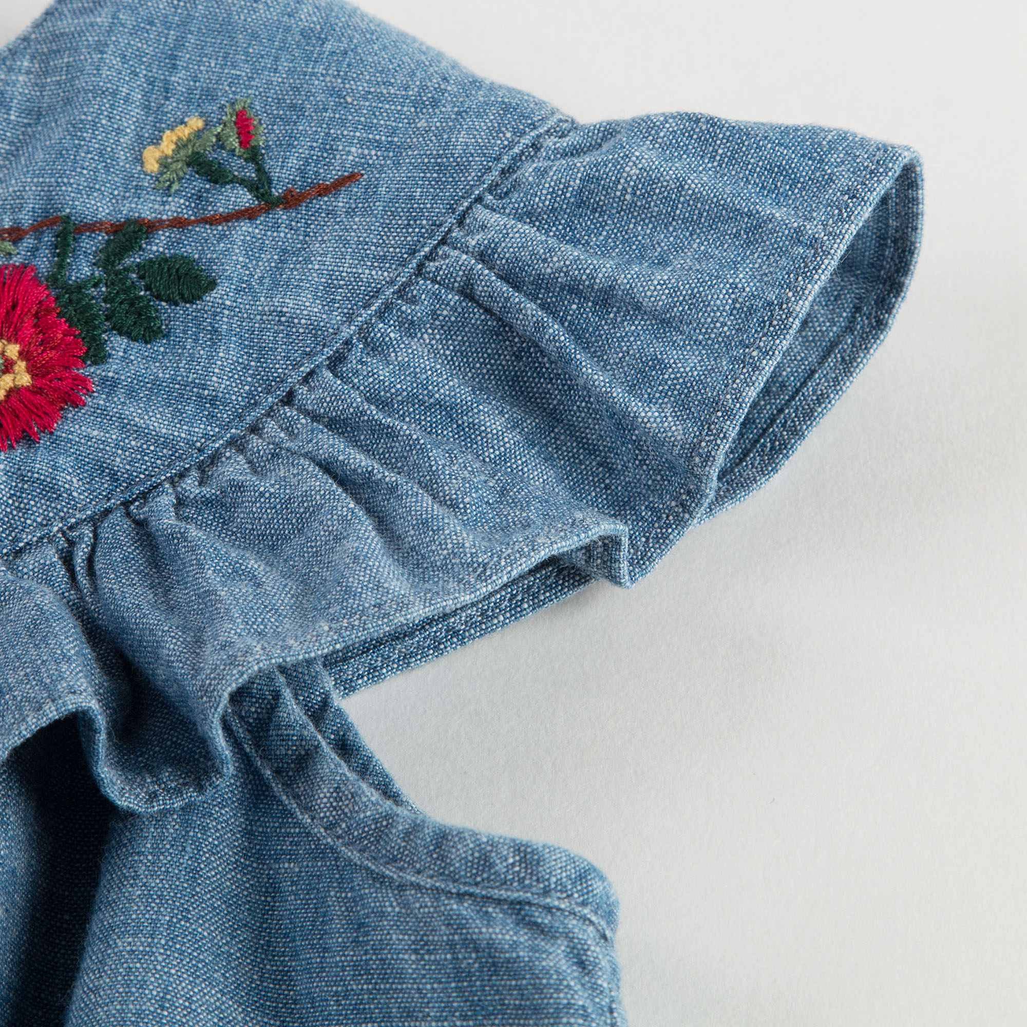 Baby Blue Embroidered Flower Trims Dress