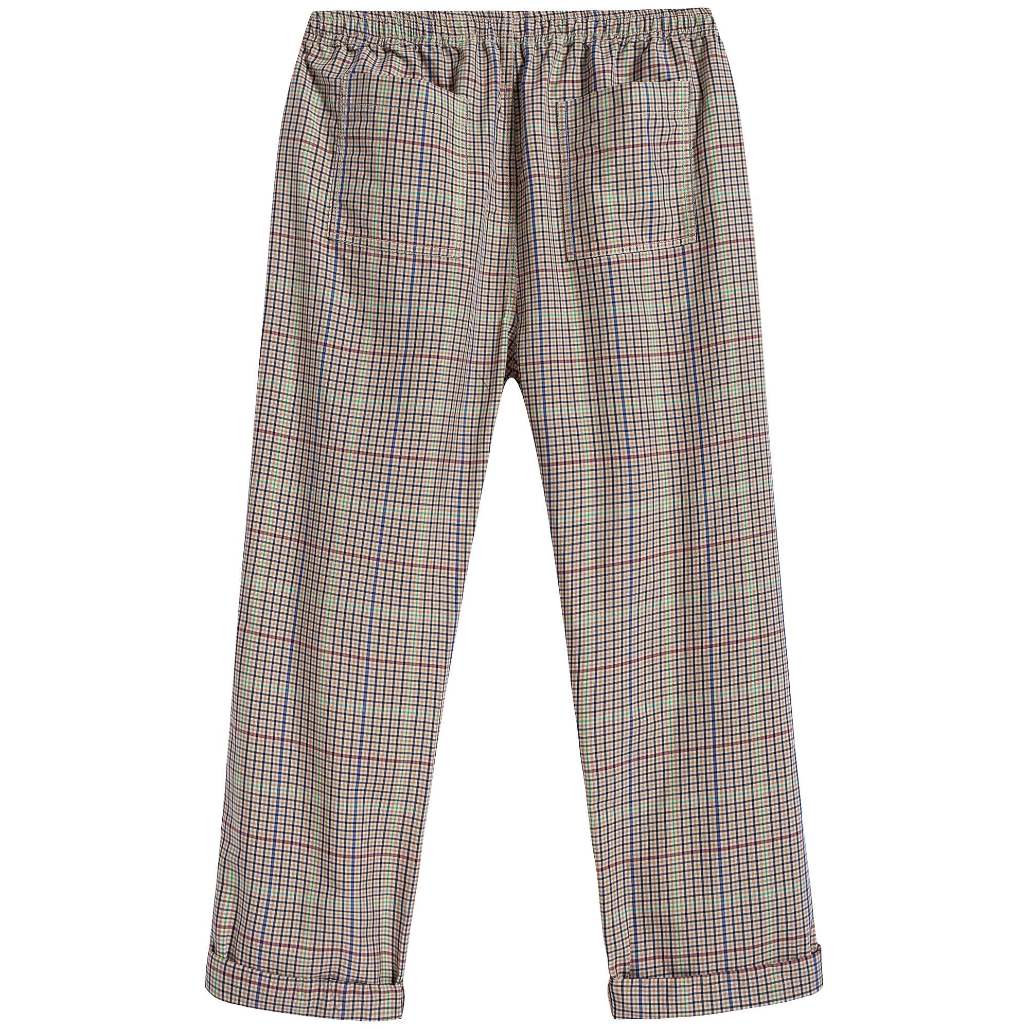 Girls Beige Check Cotton Trousers