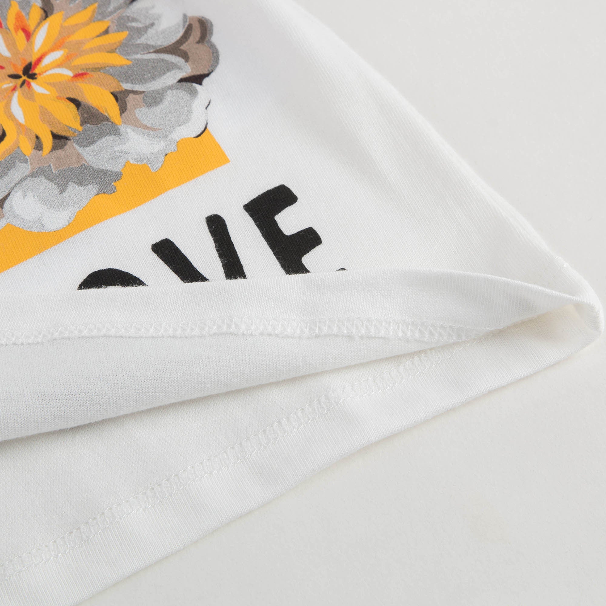 Girls White Cat & Flower Printed Trims Cotton T-Shirt