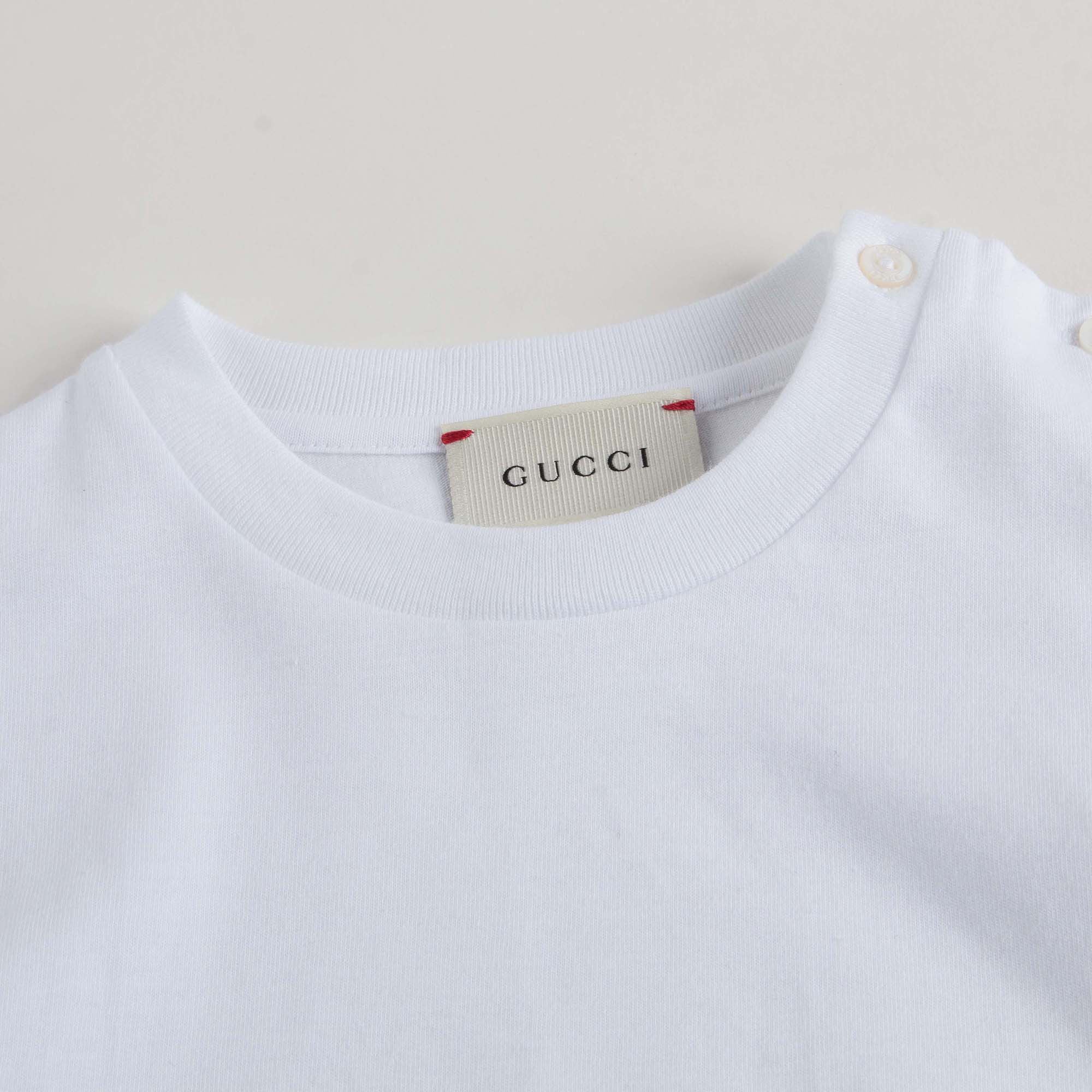 Baby Girls White Cotton Knitted Cuffs T-Shirt