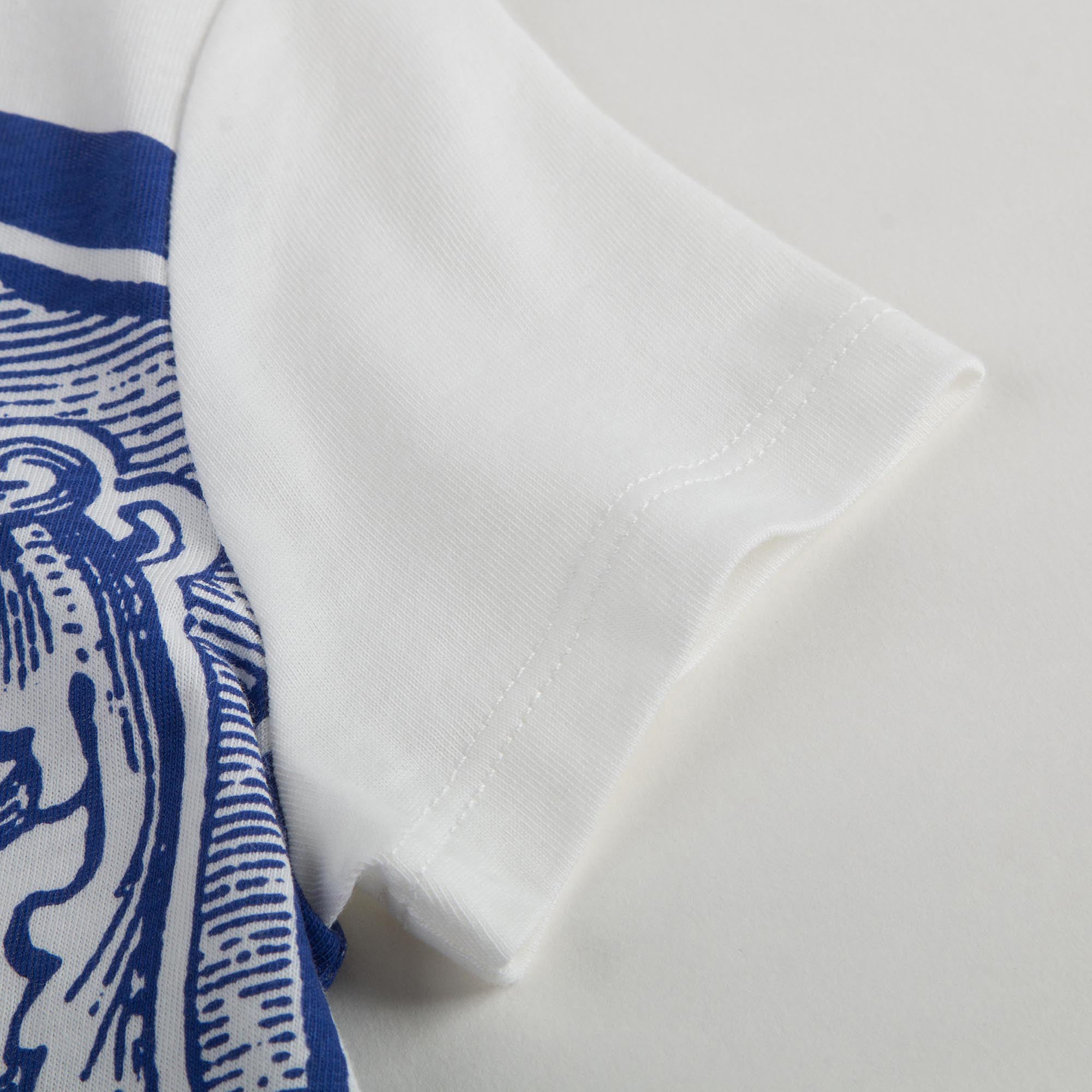 Girls White & Blue Cotton T-Shirt