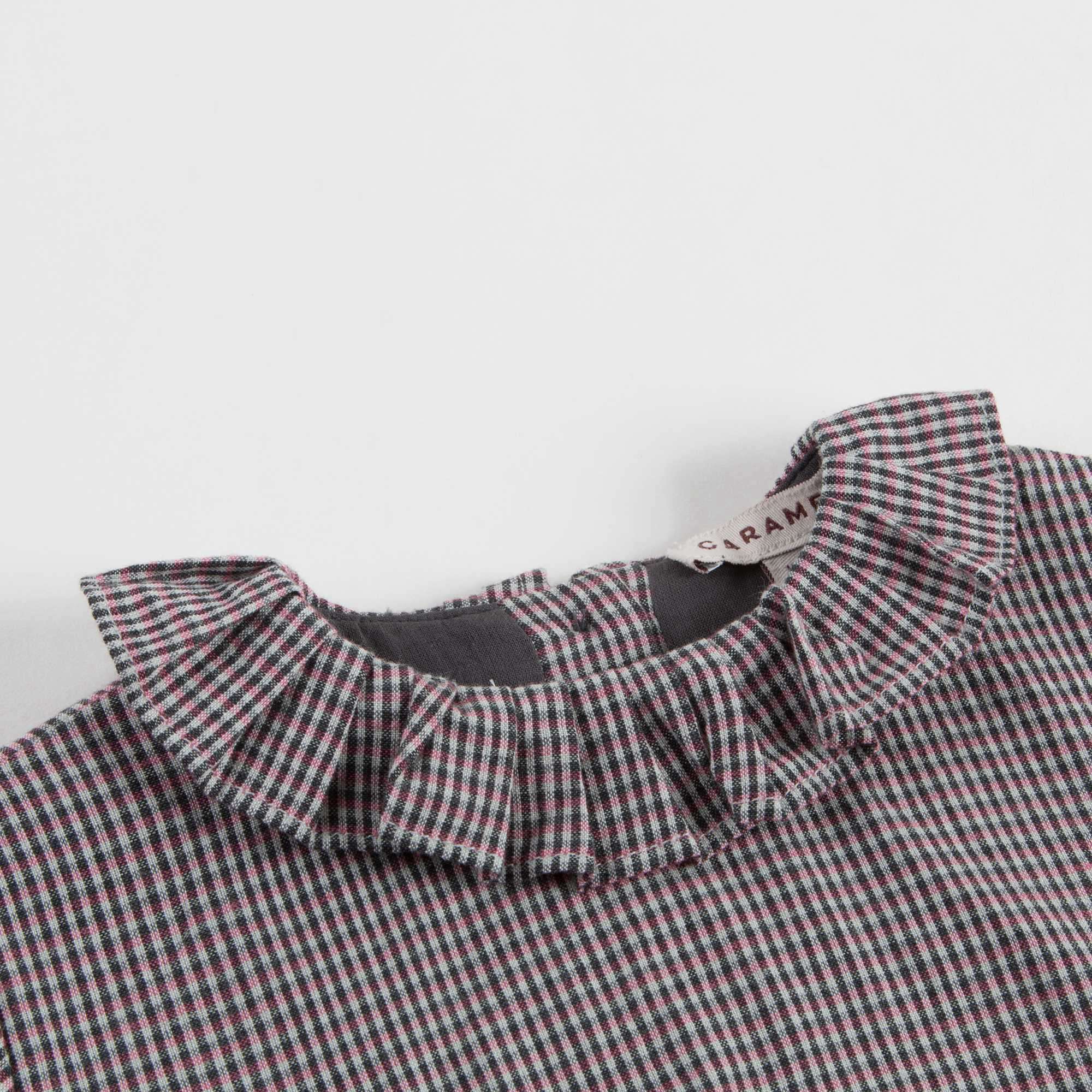 Baby Girls Grey Micro Check Dress With Collar