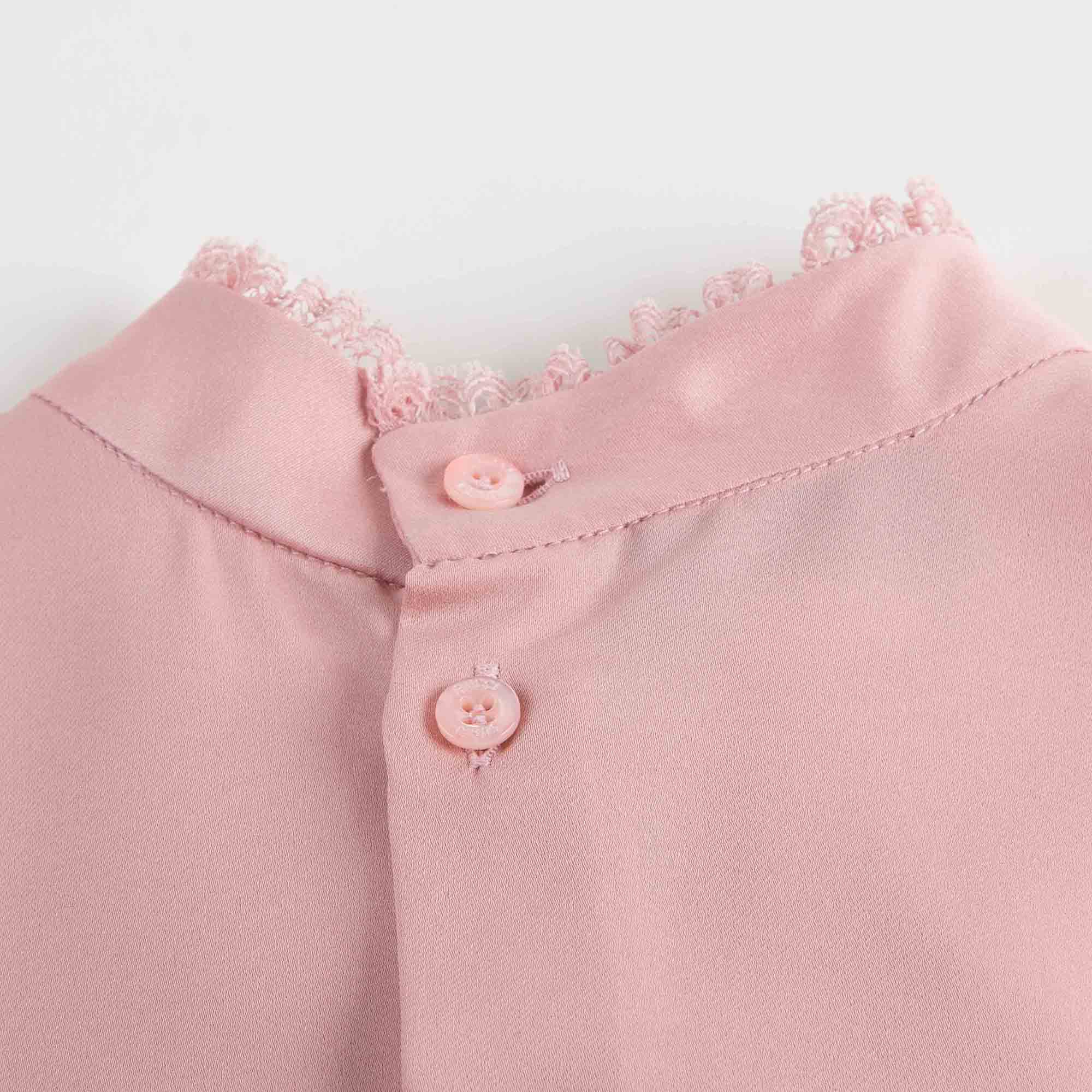 Girls Light Pink Ruffled Trims Silk Shirt