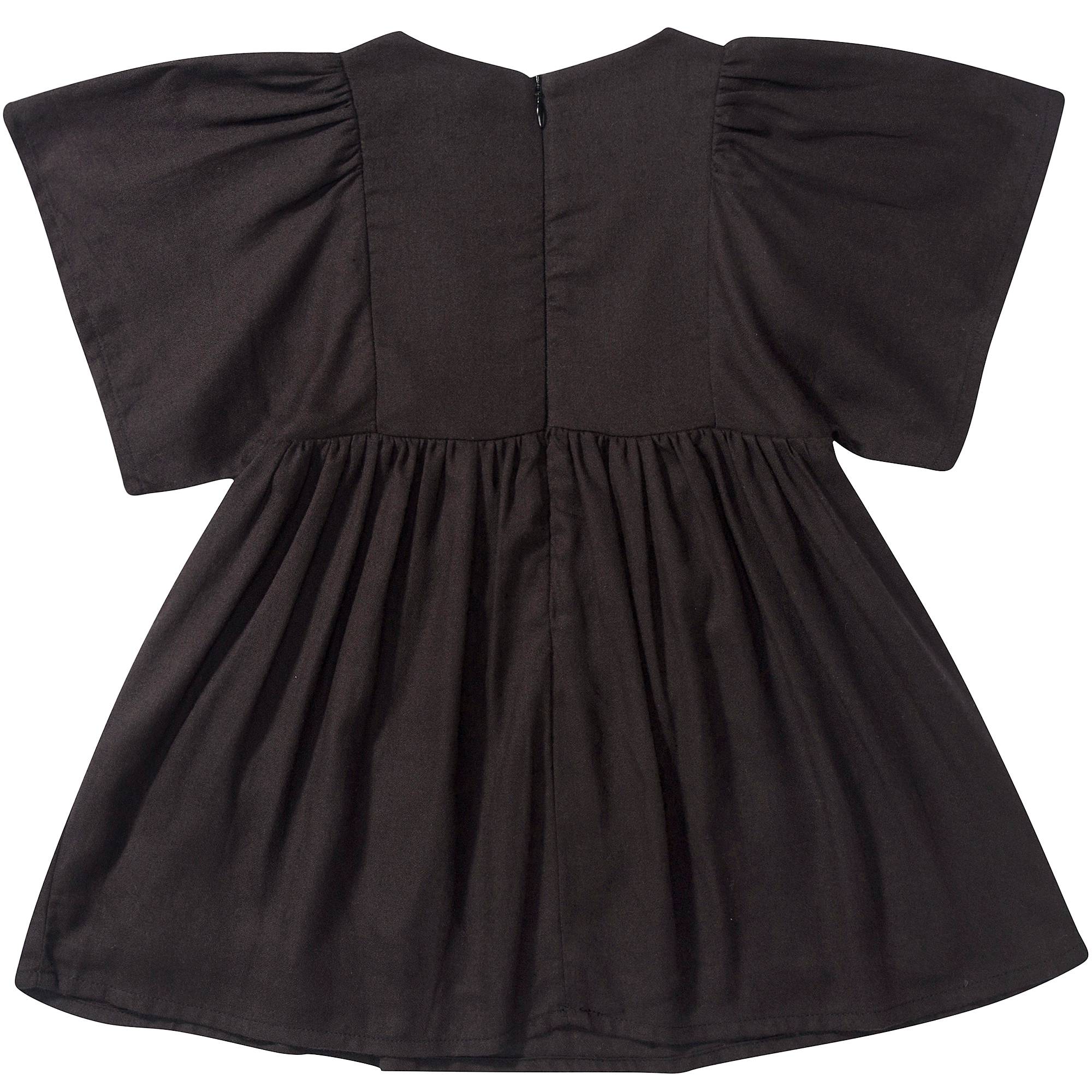 Girls Black Embroidered  Cotton Dress