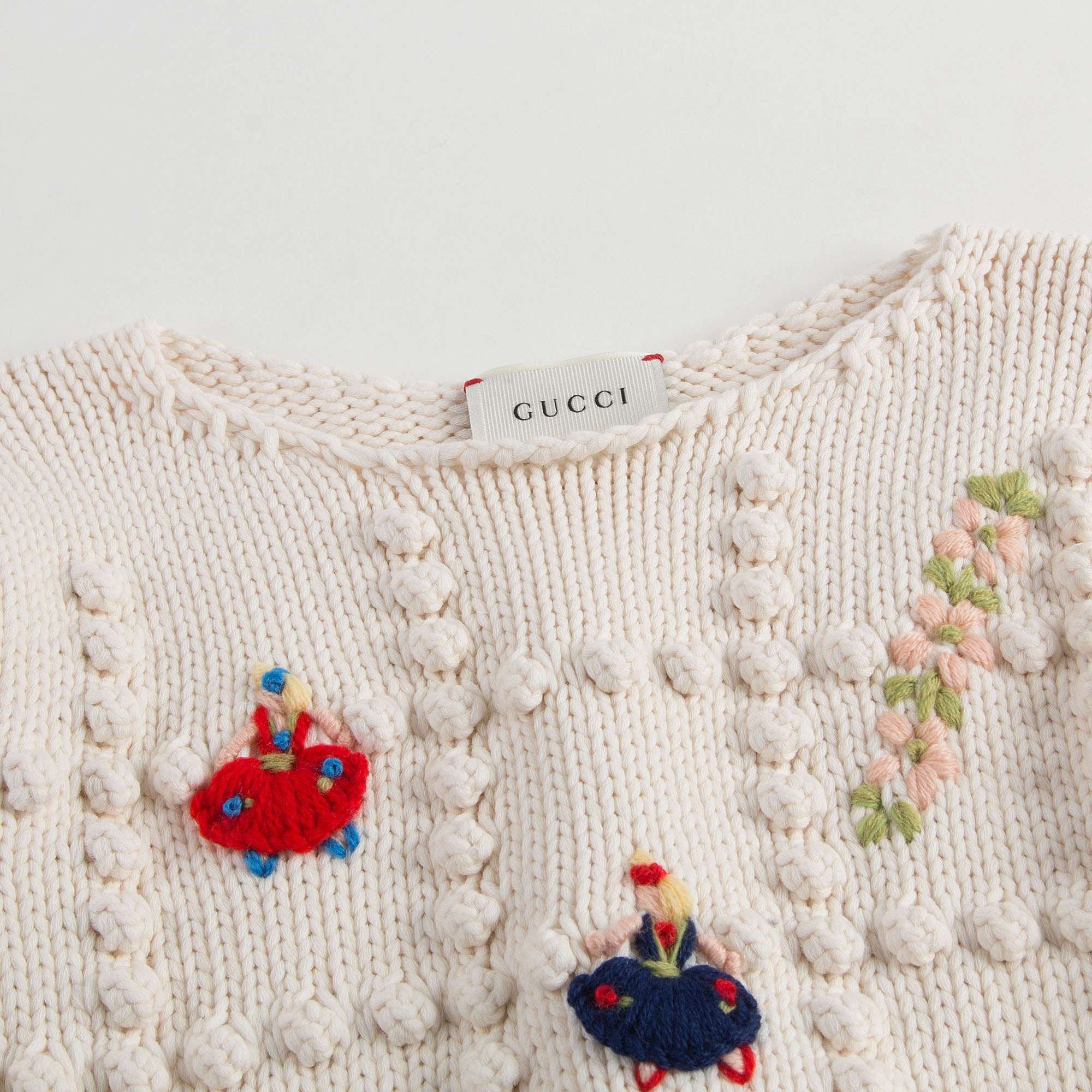 Girls White Knitted Trims Cotton Sweater