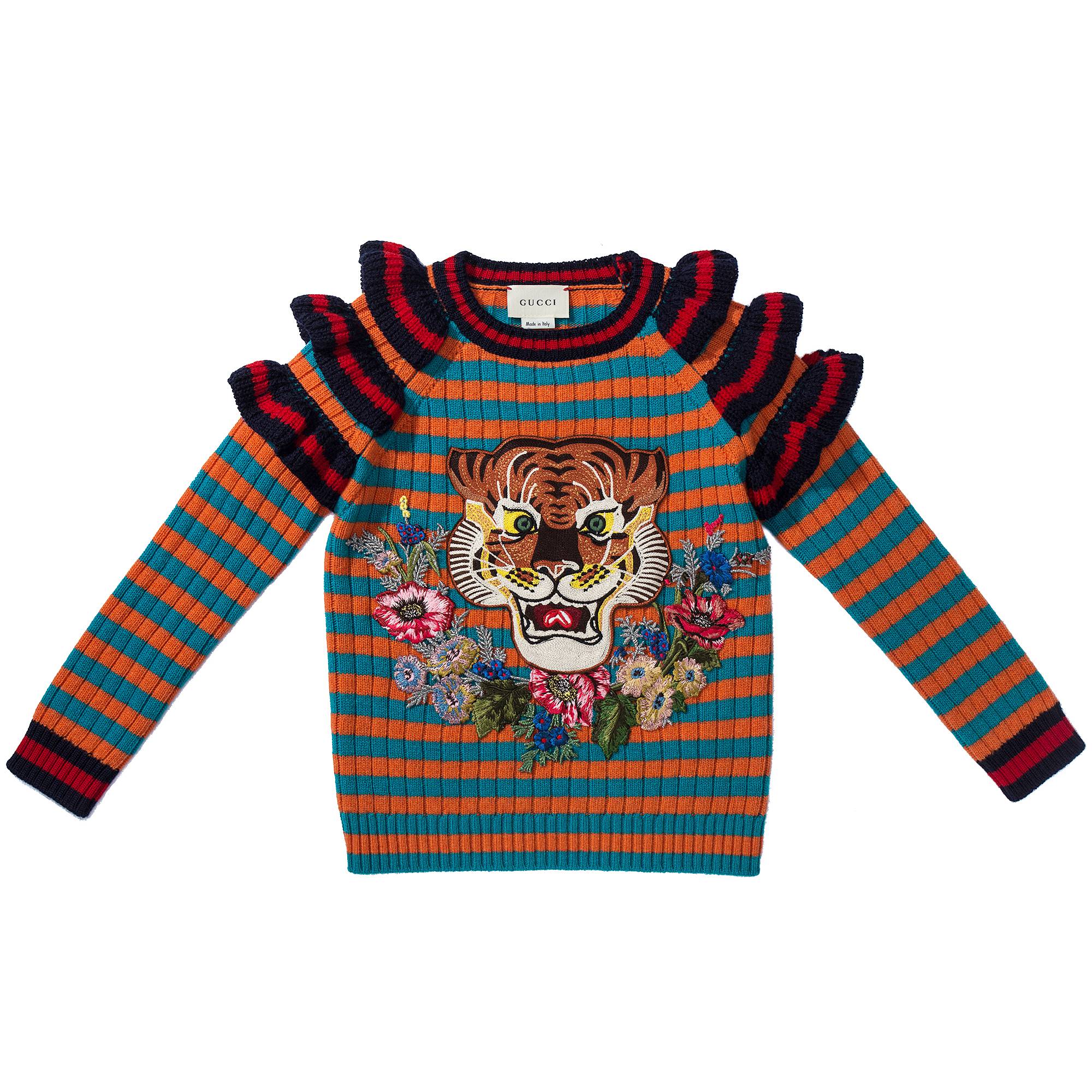 Girls Orange  Striped  Wool  Sweatshirt