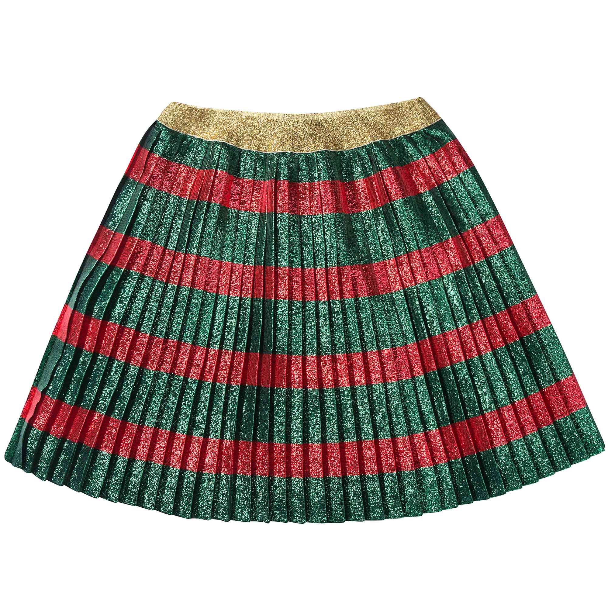 Girls Green & Red Striped Pleated Skirt