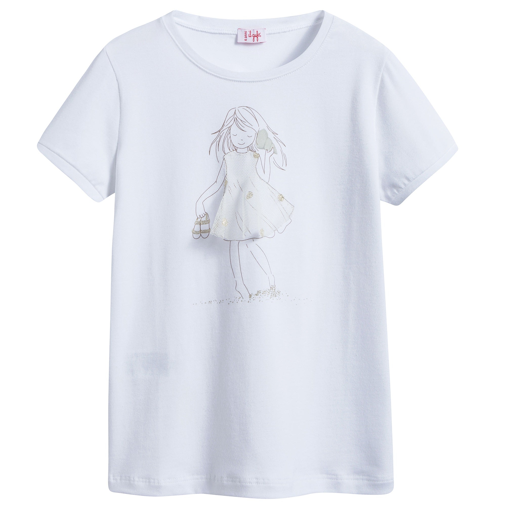 Girls White "Gold Girls" Cotton T-shirt
