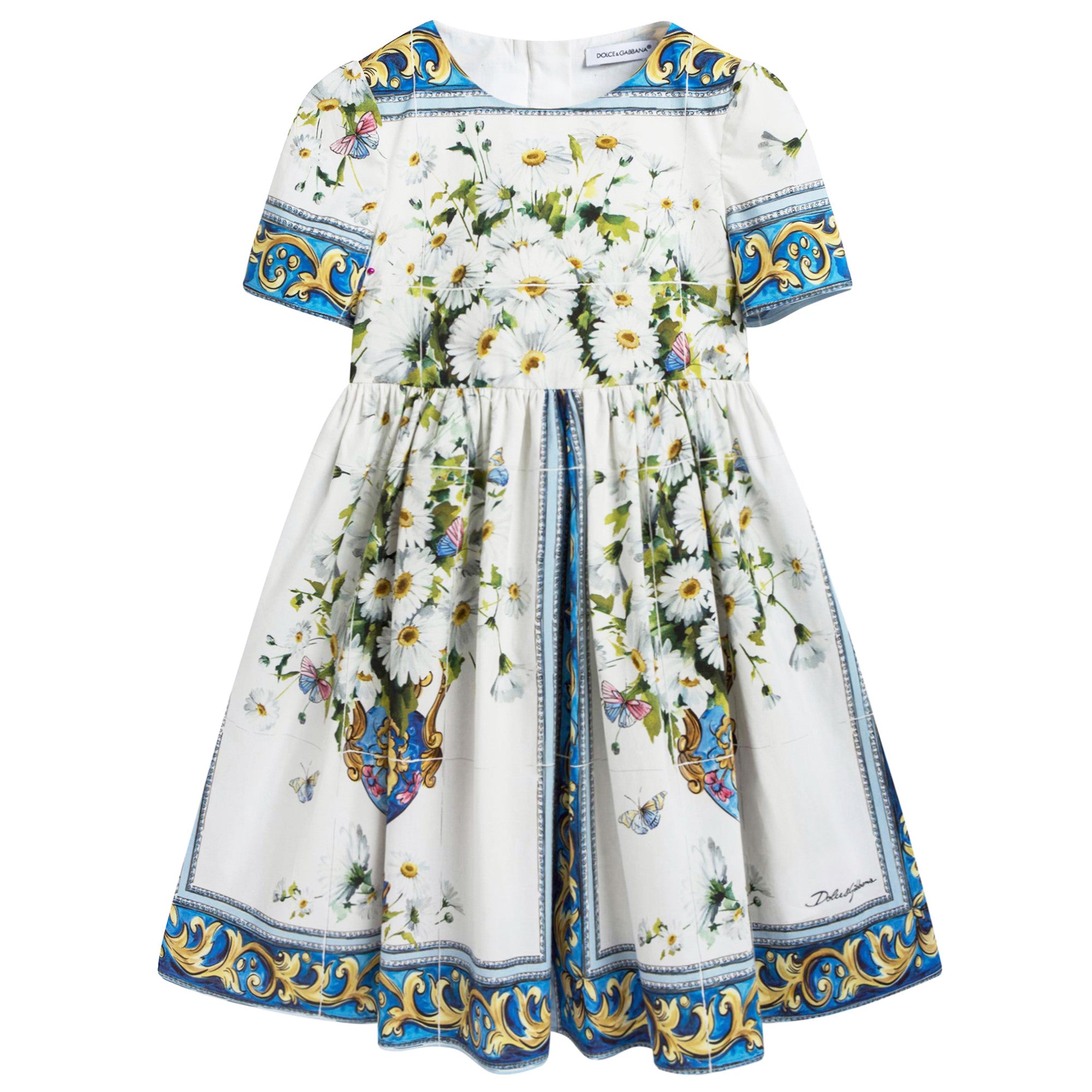 Girls White Daisy Printed Dress