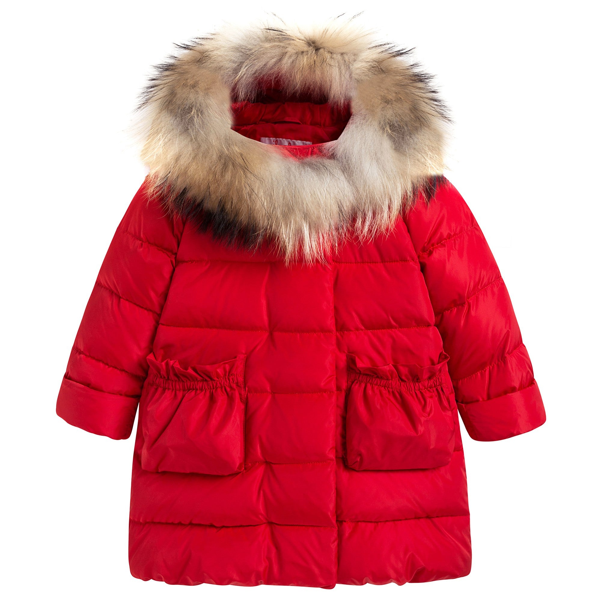 Girls Red Down Padded Coat With Fur