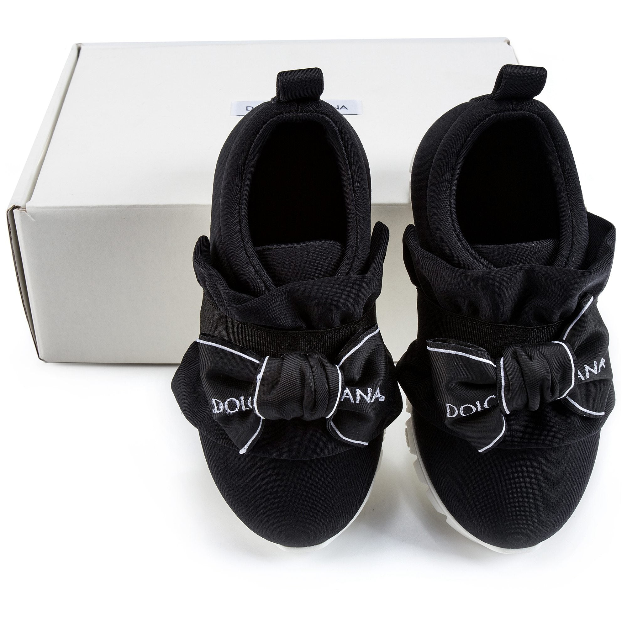 Girls Black Bow Tie Logo Printed Shoes