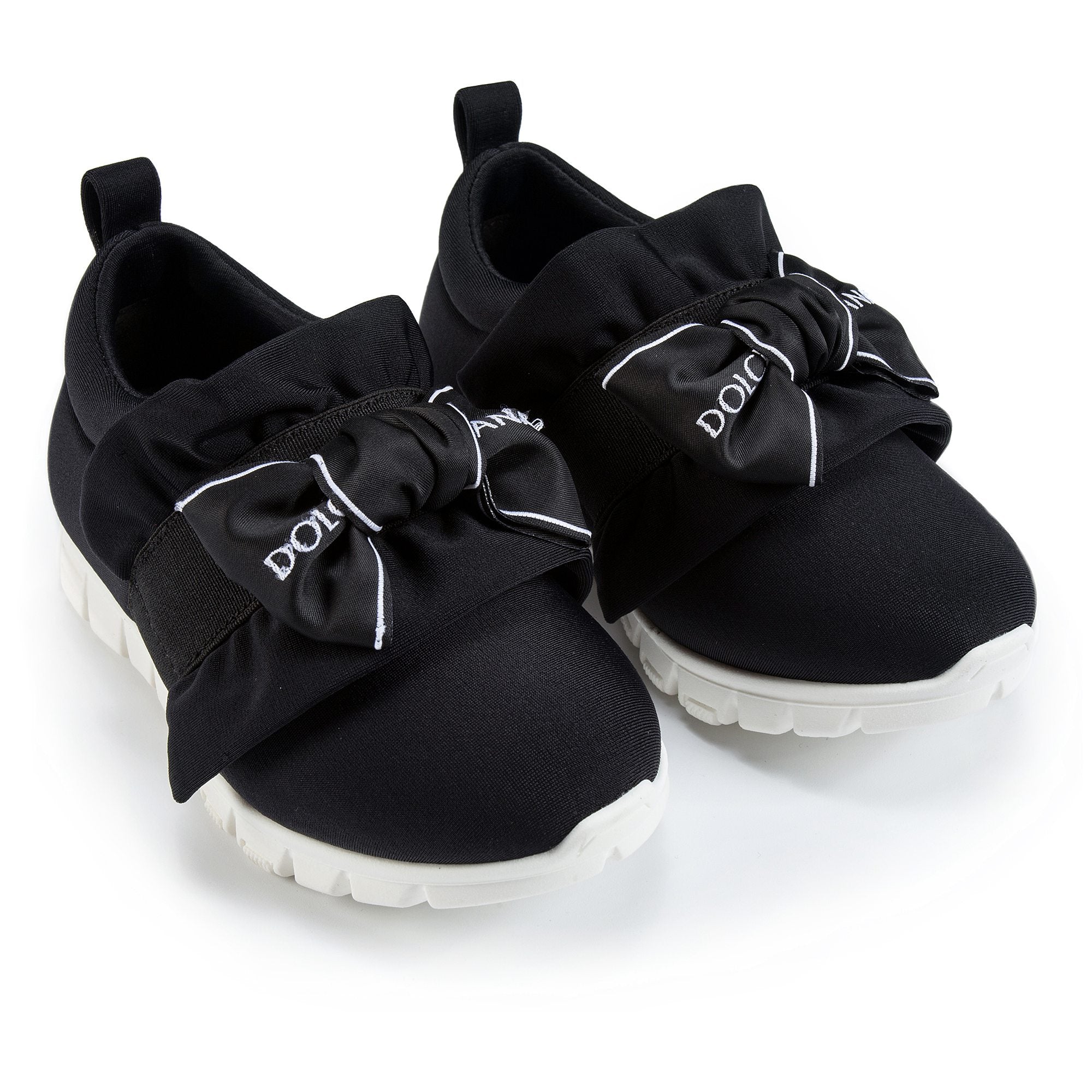 Girls Black Bow Tie Logo Printed Shoes