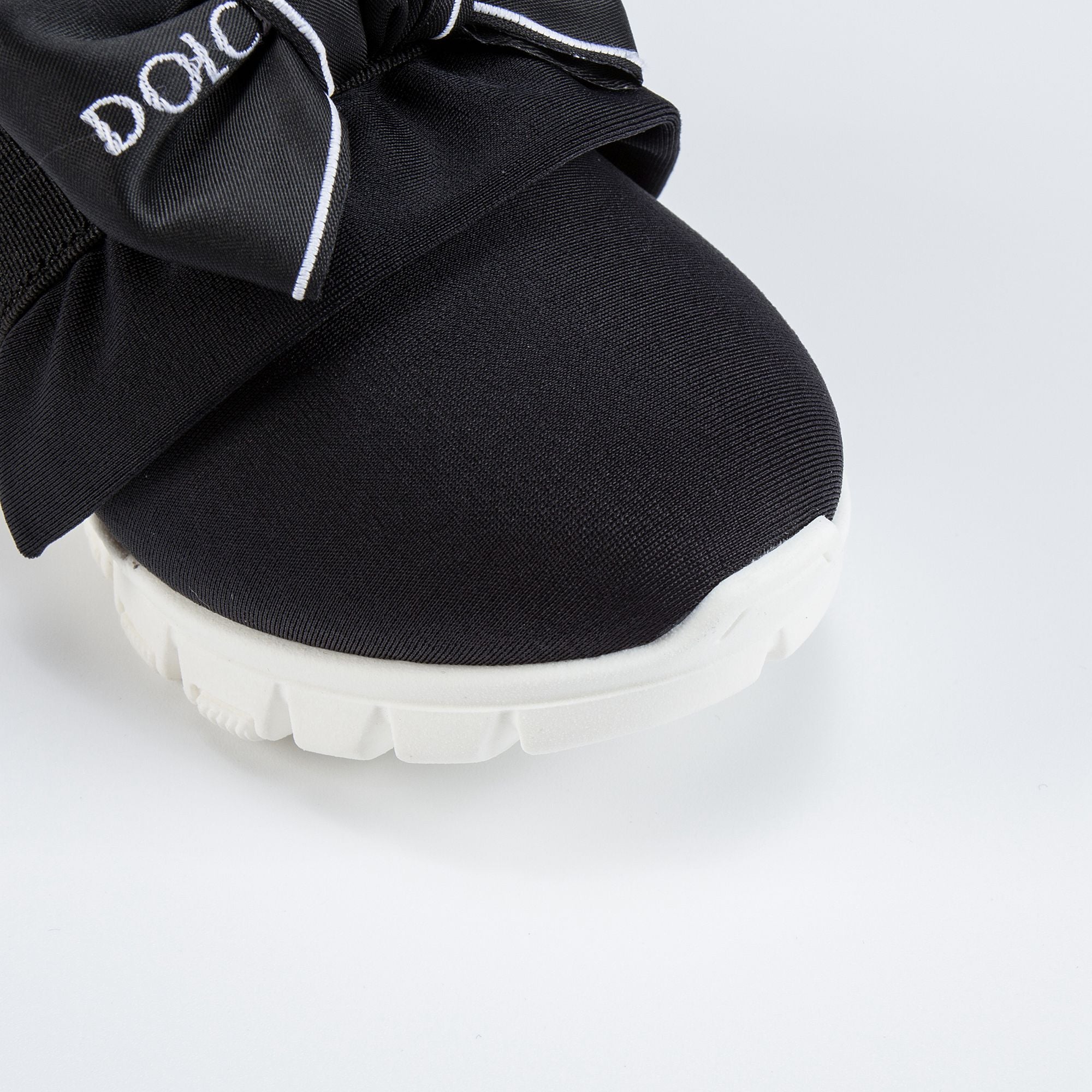 Girls Black Bow Tie Logo Printed Shoes