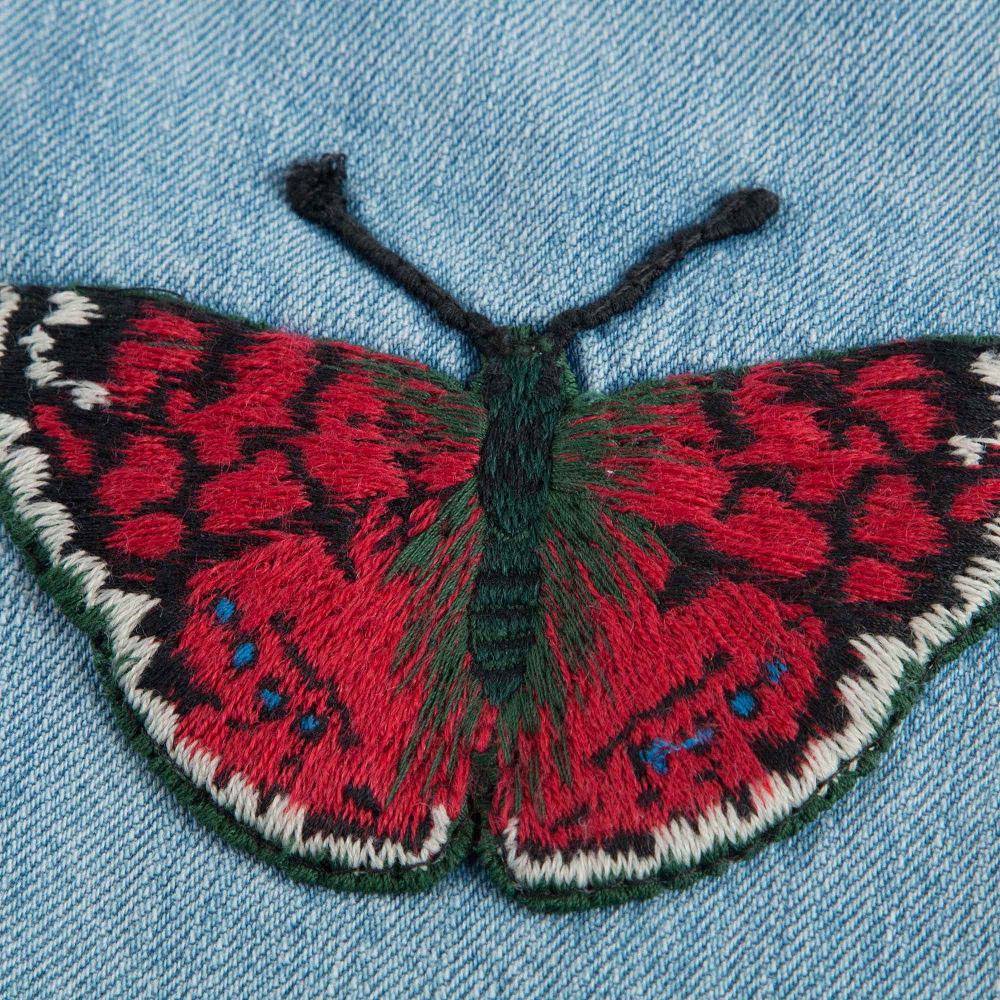 Girls Light Blue Denim Butterfly Embroidered Trims Jeans