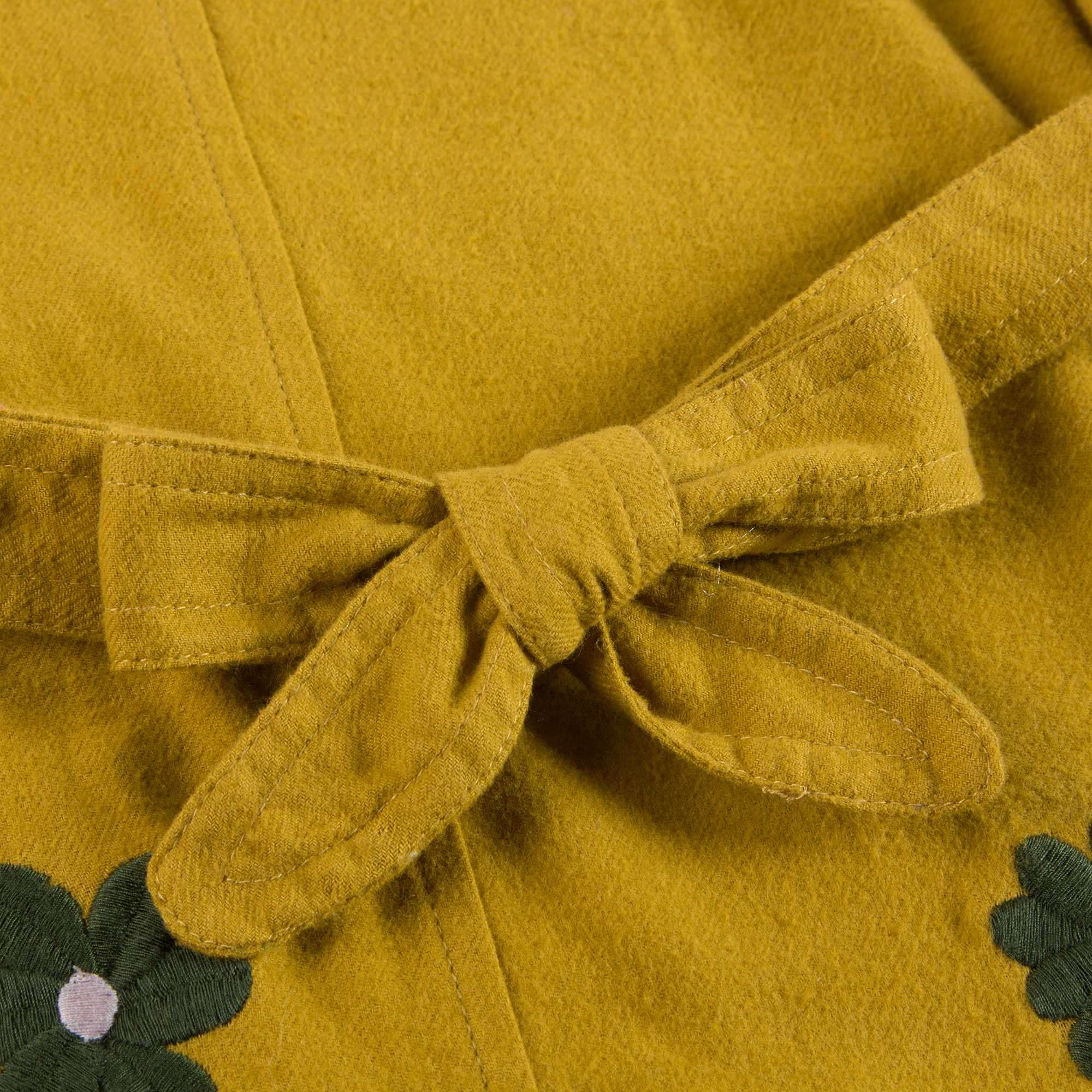 Girls Yellow Embroidered Dress with Belt