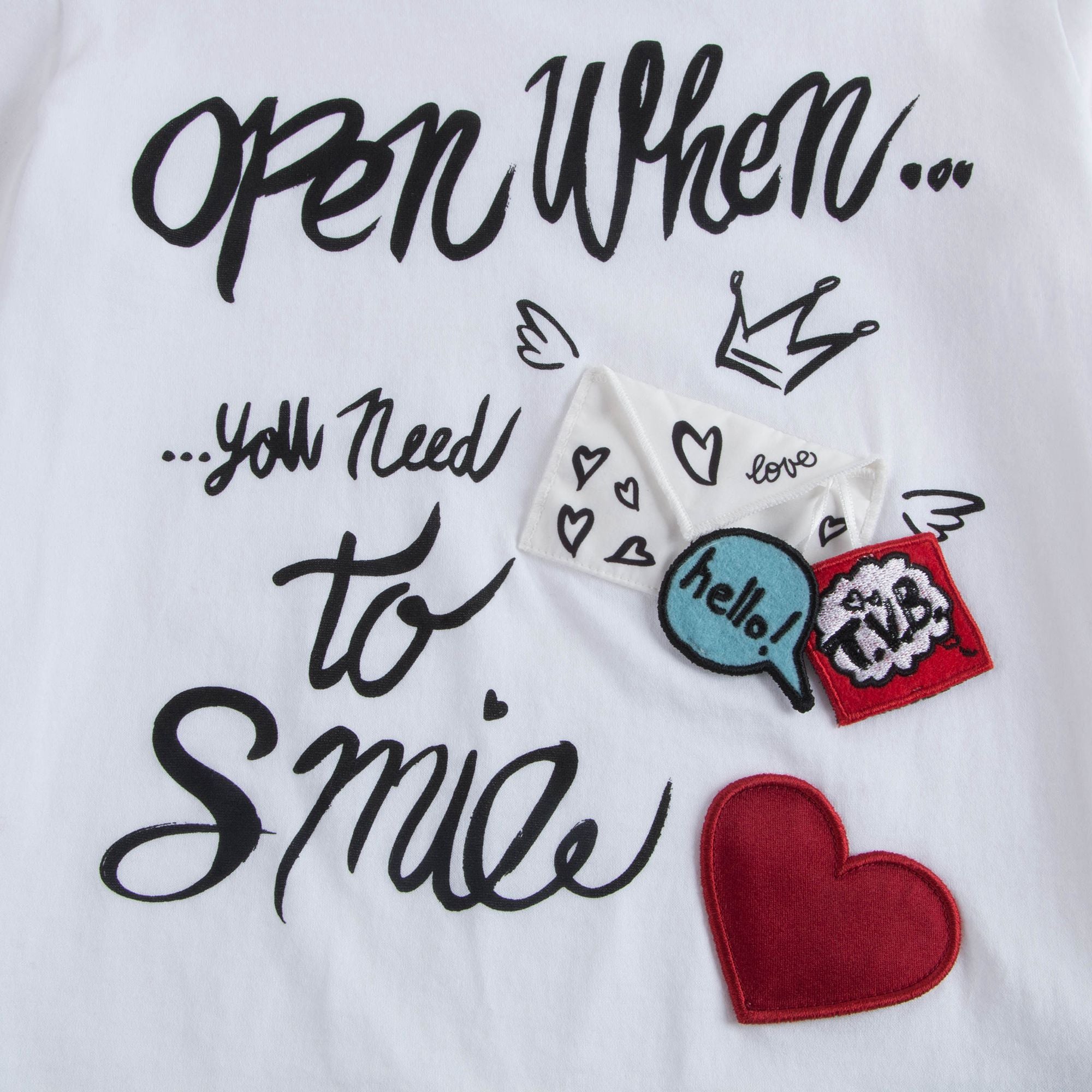 Girls White Printed Cotton T-shirt
