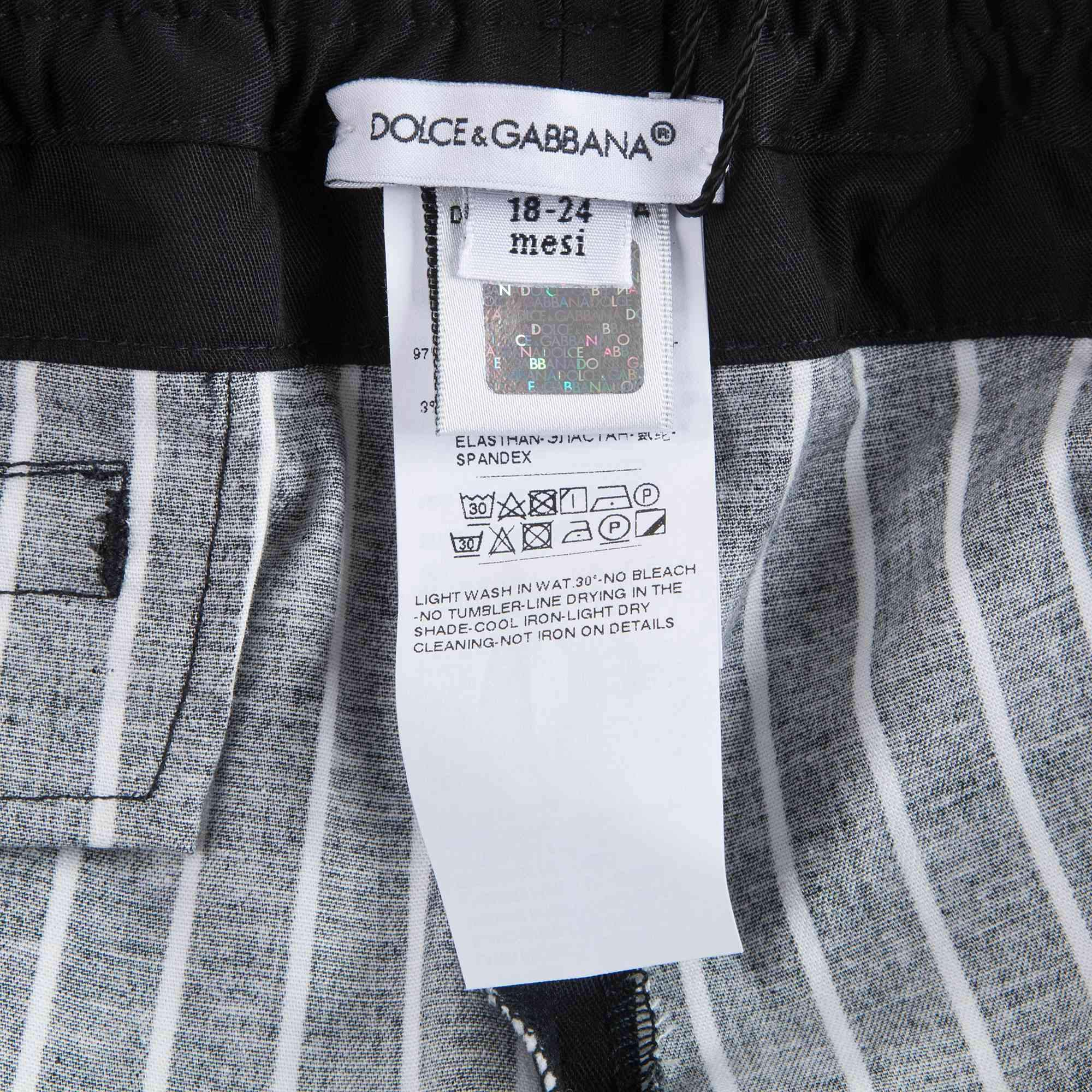 Baby Boys Black Striped Cotton Trousers