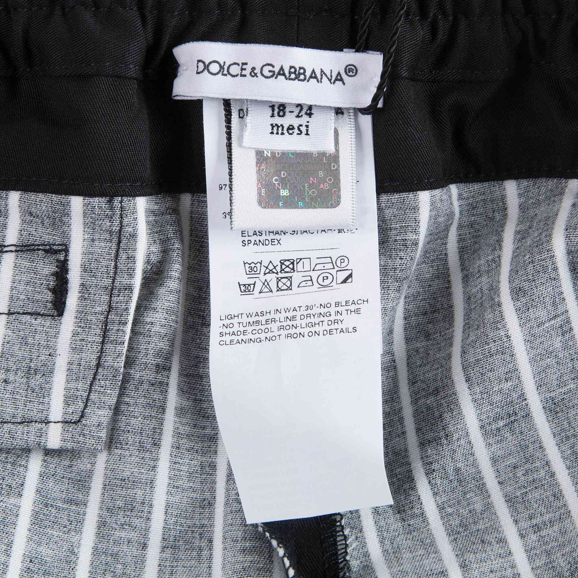 Baby Boys Black Striped Cotton Trousers