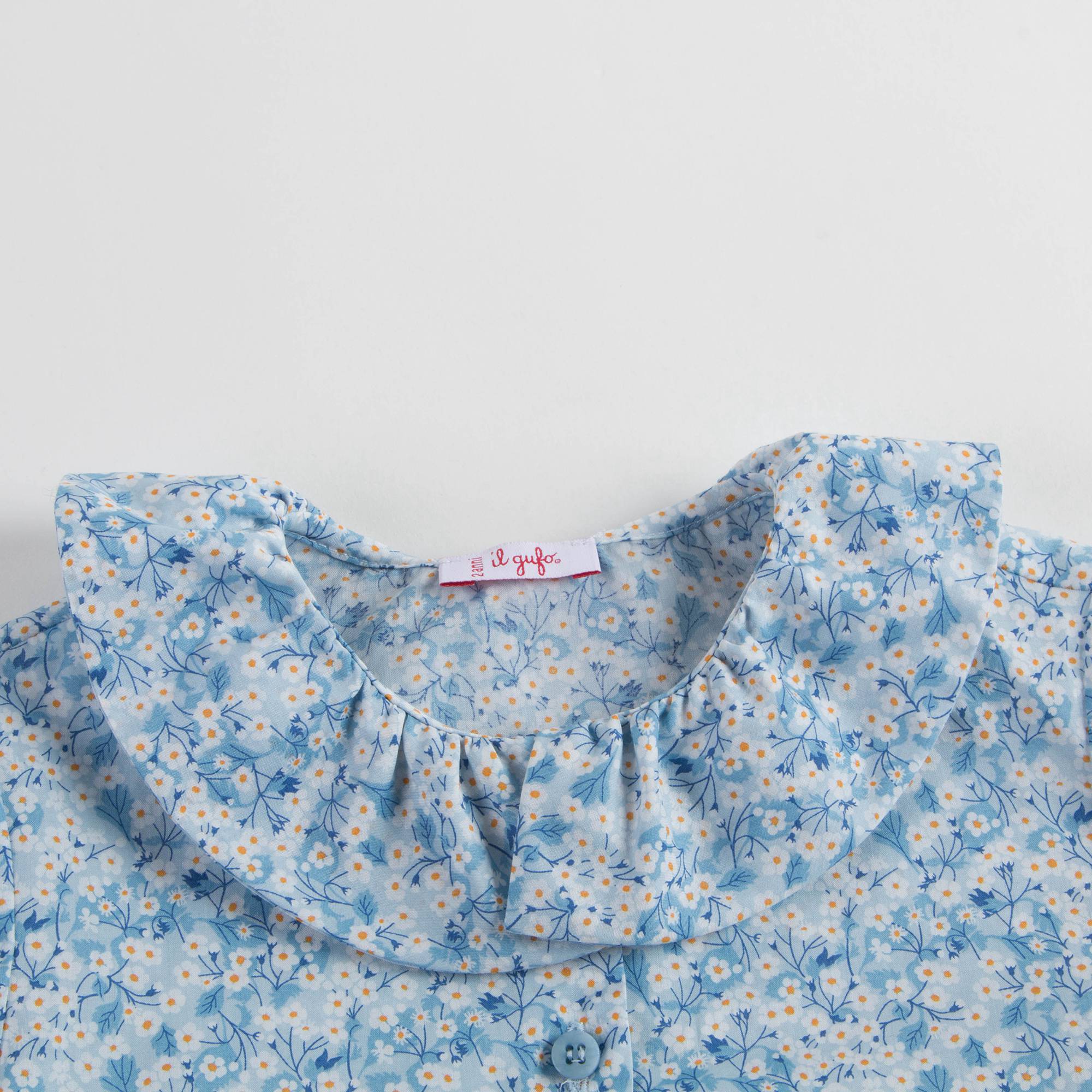 Girls Blue Small Floral Cotton Shirt