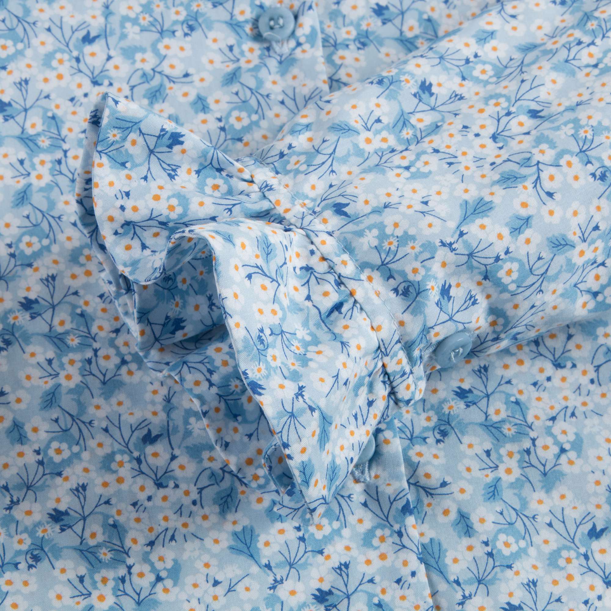 Girls Blue Small Floral Cotton Shirt