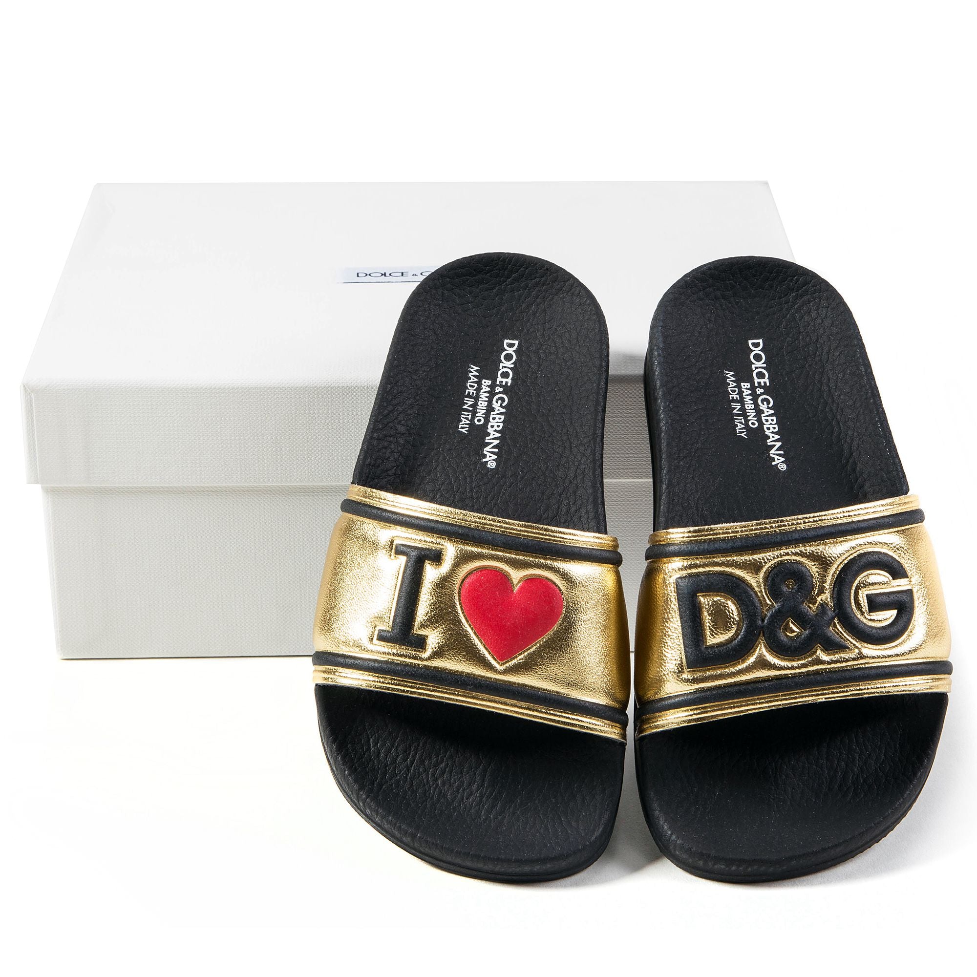 Girls & Boys Black Gold Logo Slipper