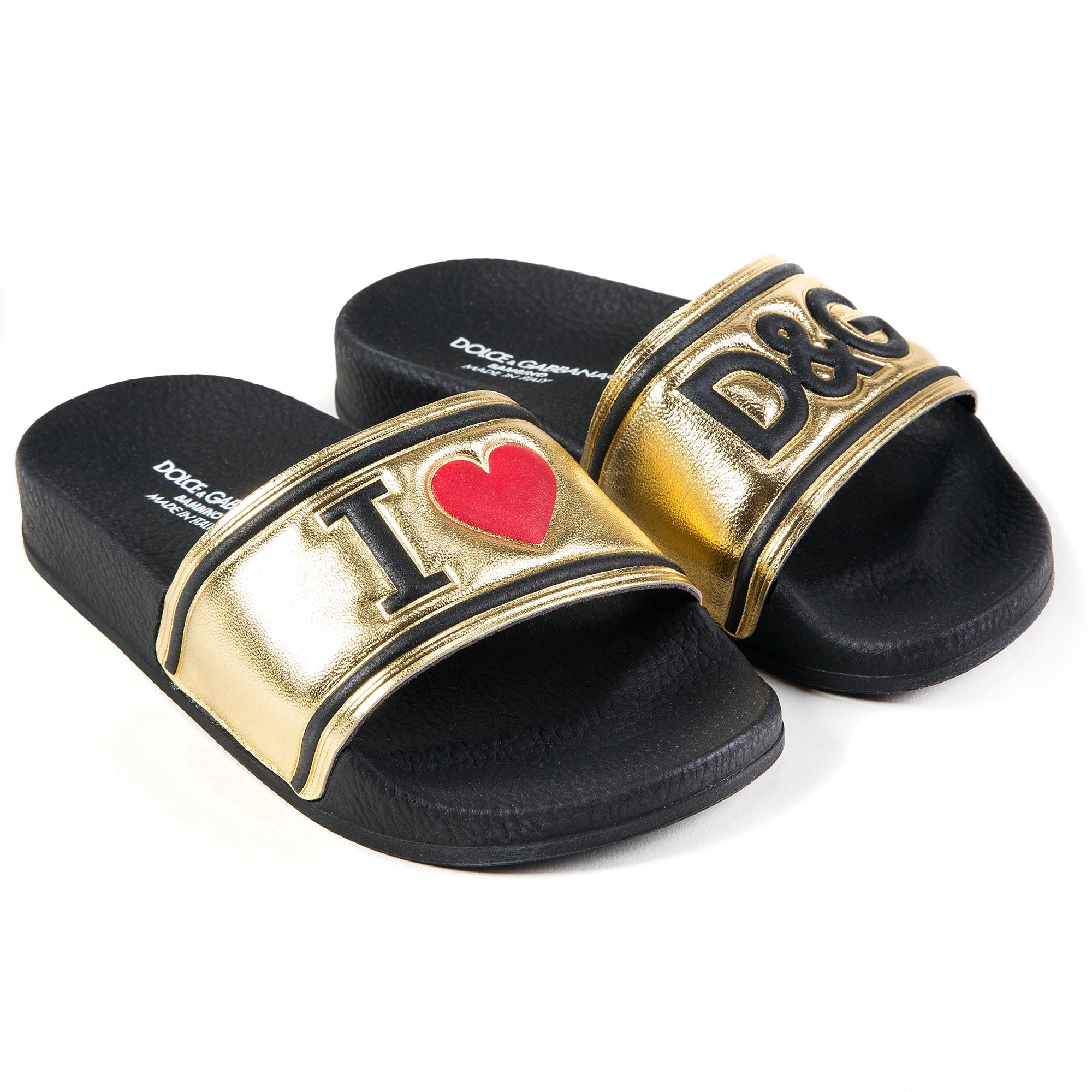 Girls & Boys Black Gold Logo Slipper