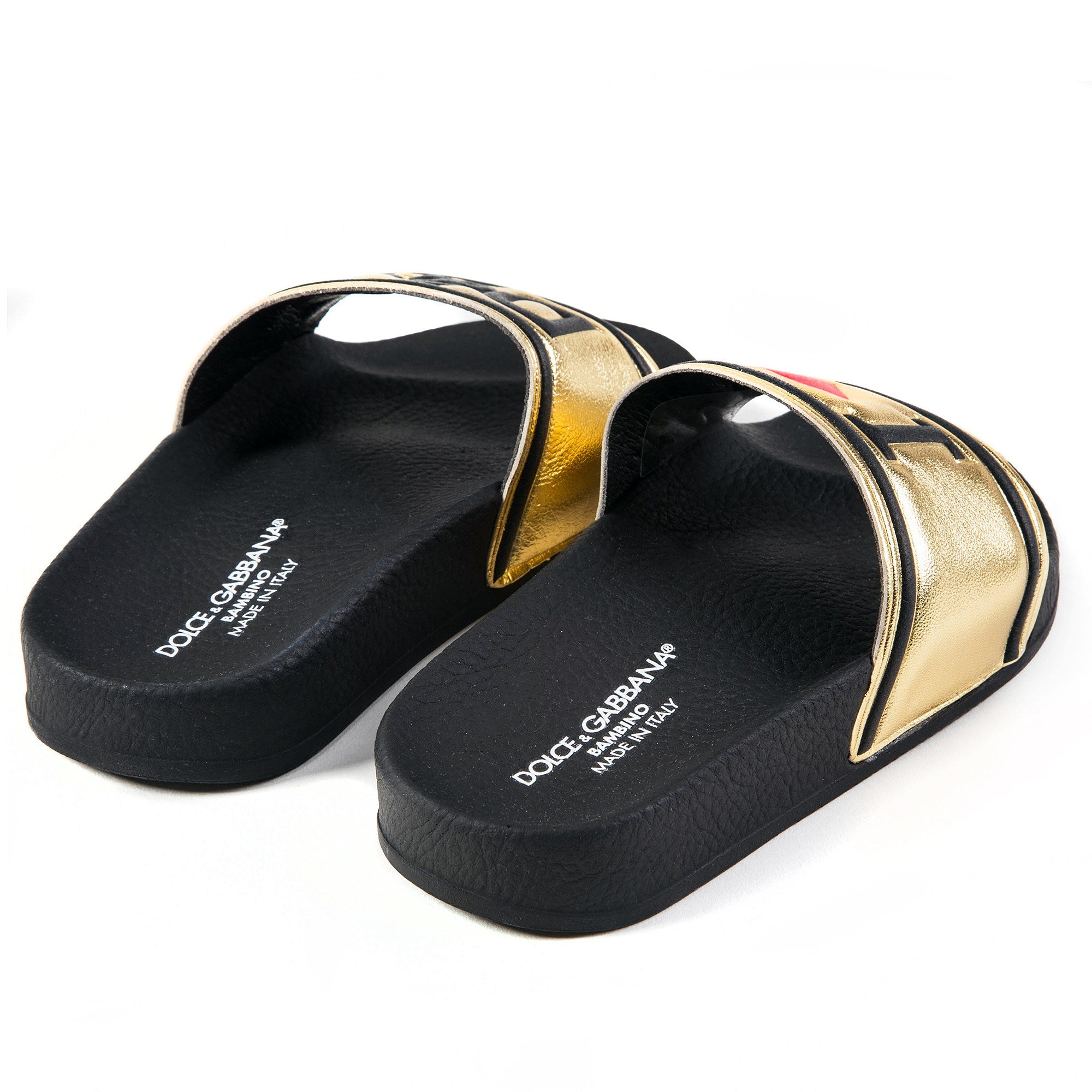 Girls & Boys Black Gold Logo Slipper