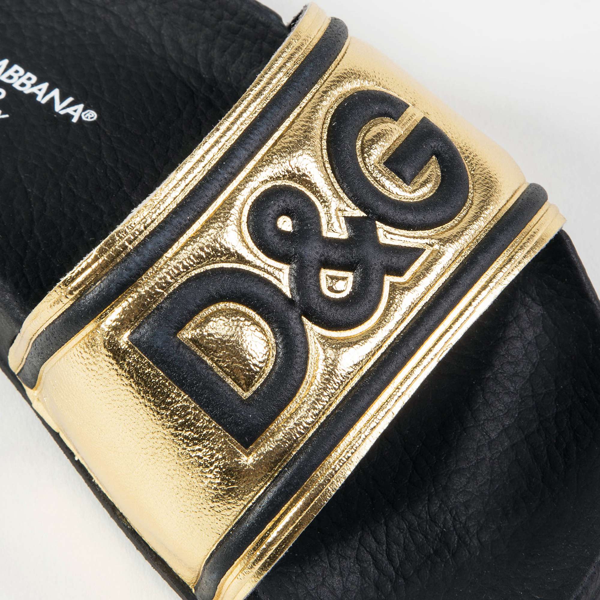 Girls & Boys Black Gold Logo Slipper