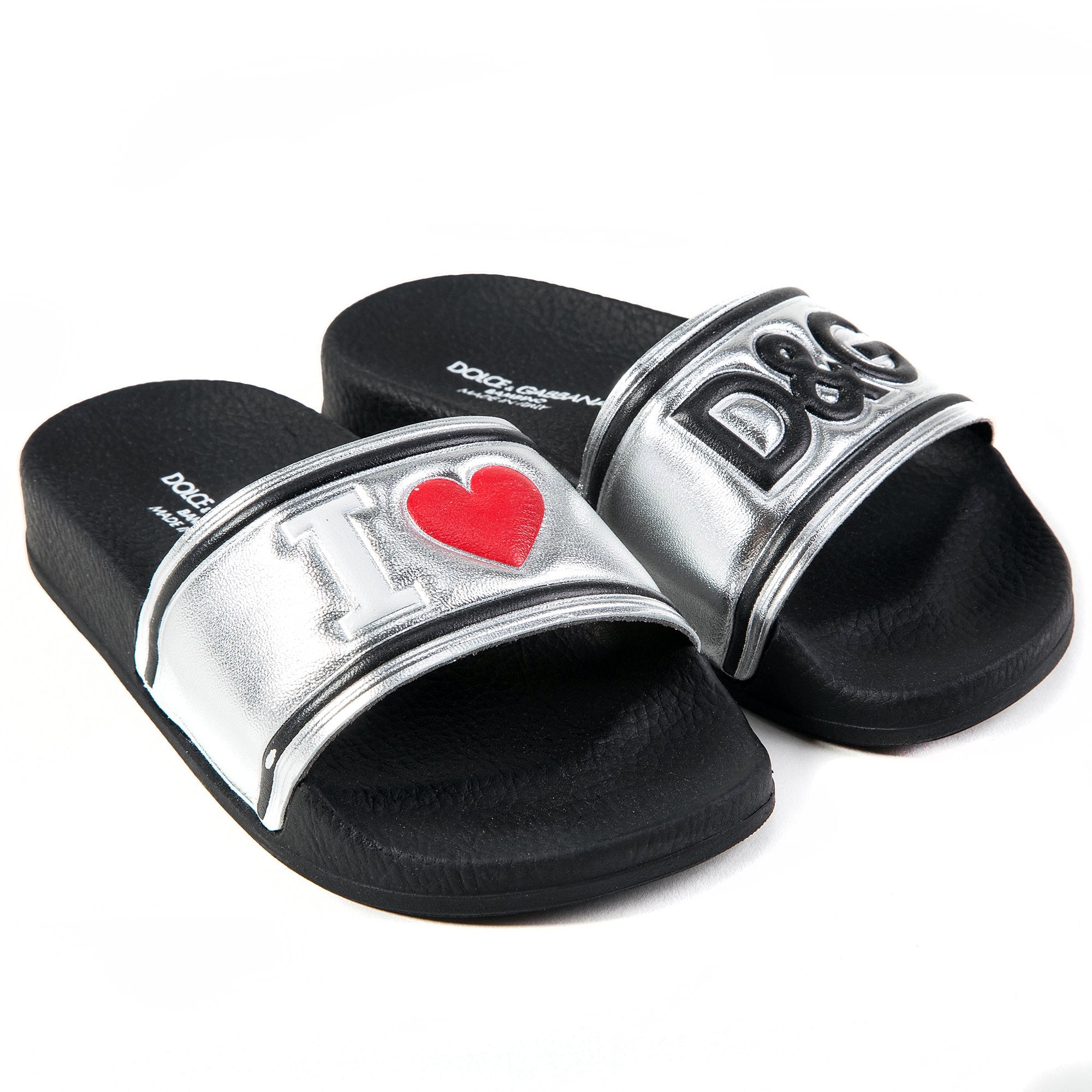 Girls & Boys Black  Silver  Logo Slippers