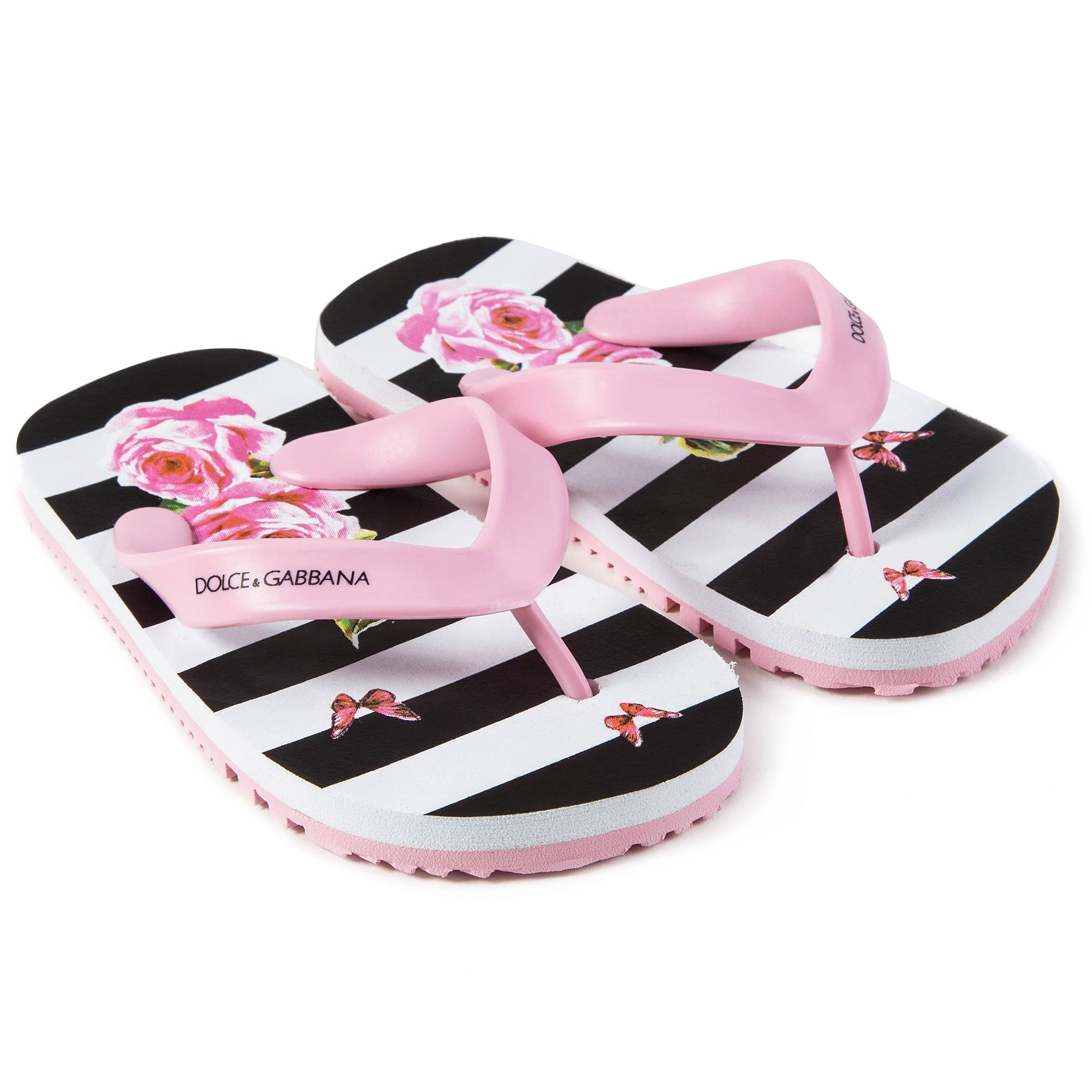 Girls Pink Striped Rose Slippers