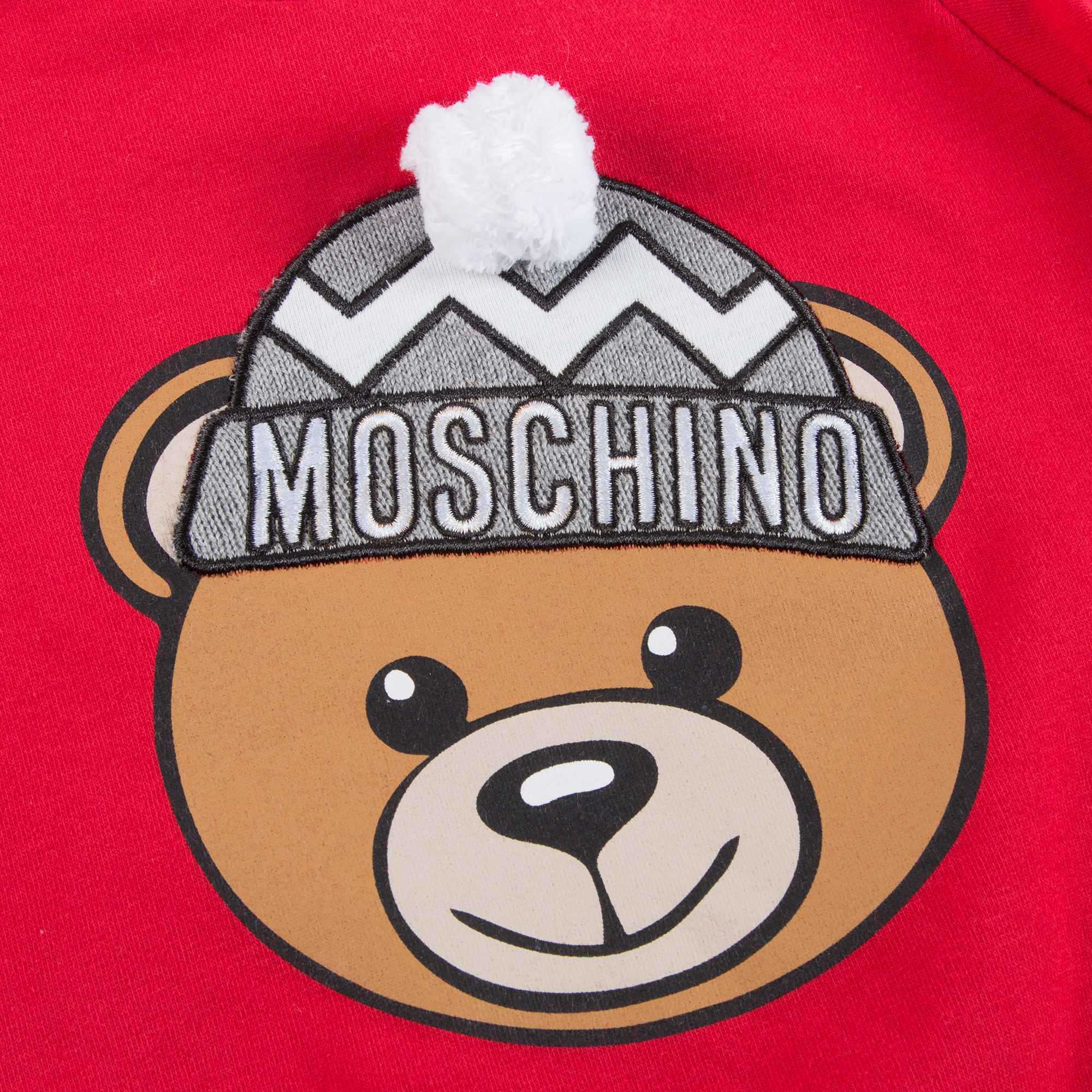 Baby Red Cotton Sweatshirt With Pom-Pom Trim