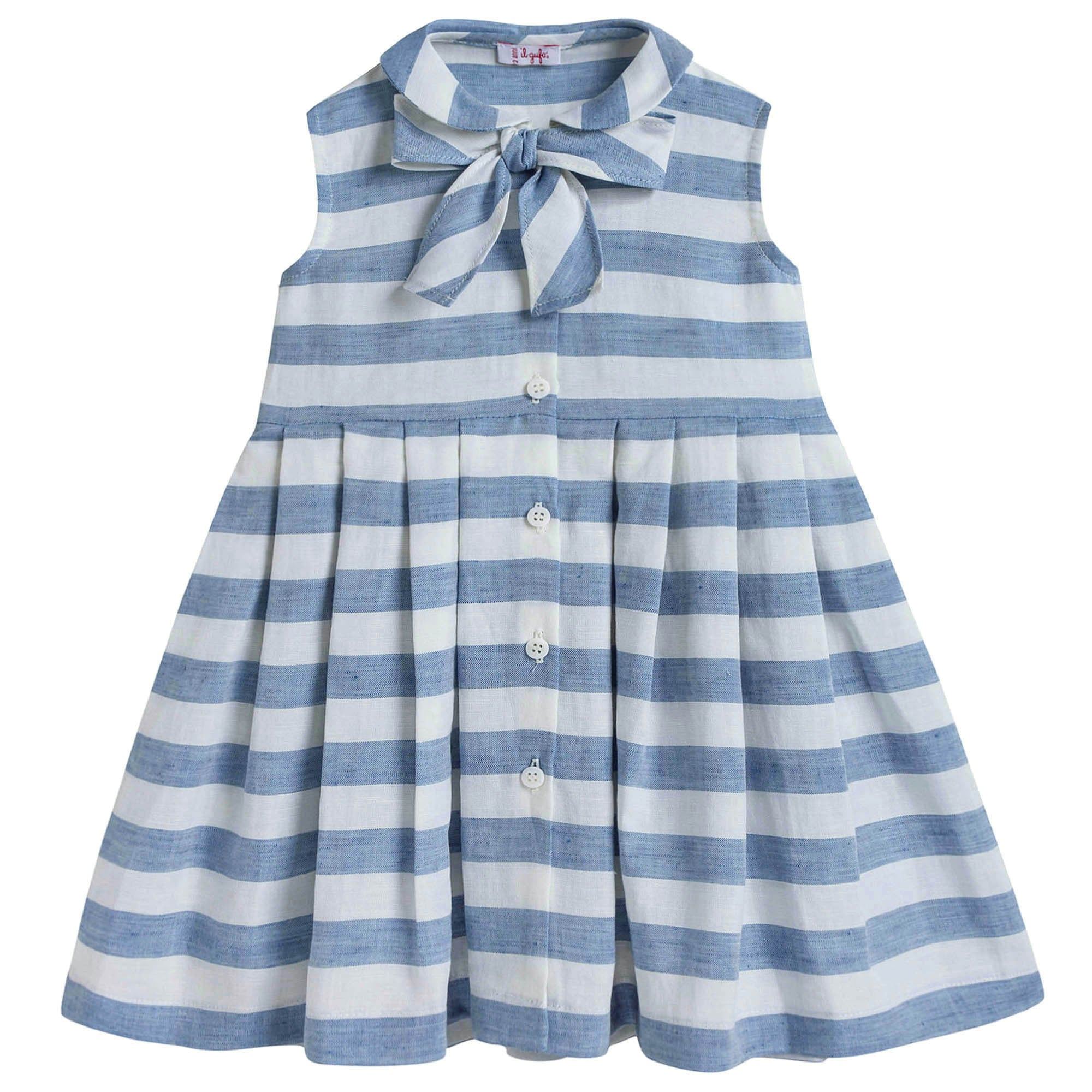 Girls Blue Striped Dress With Collar