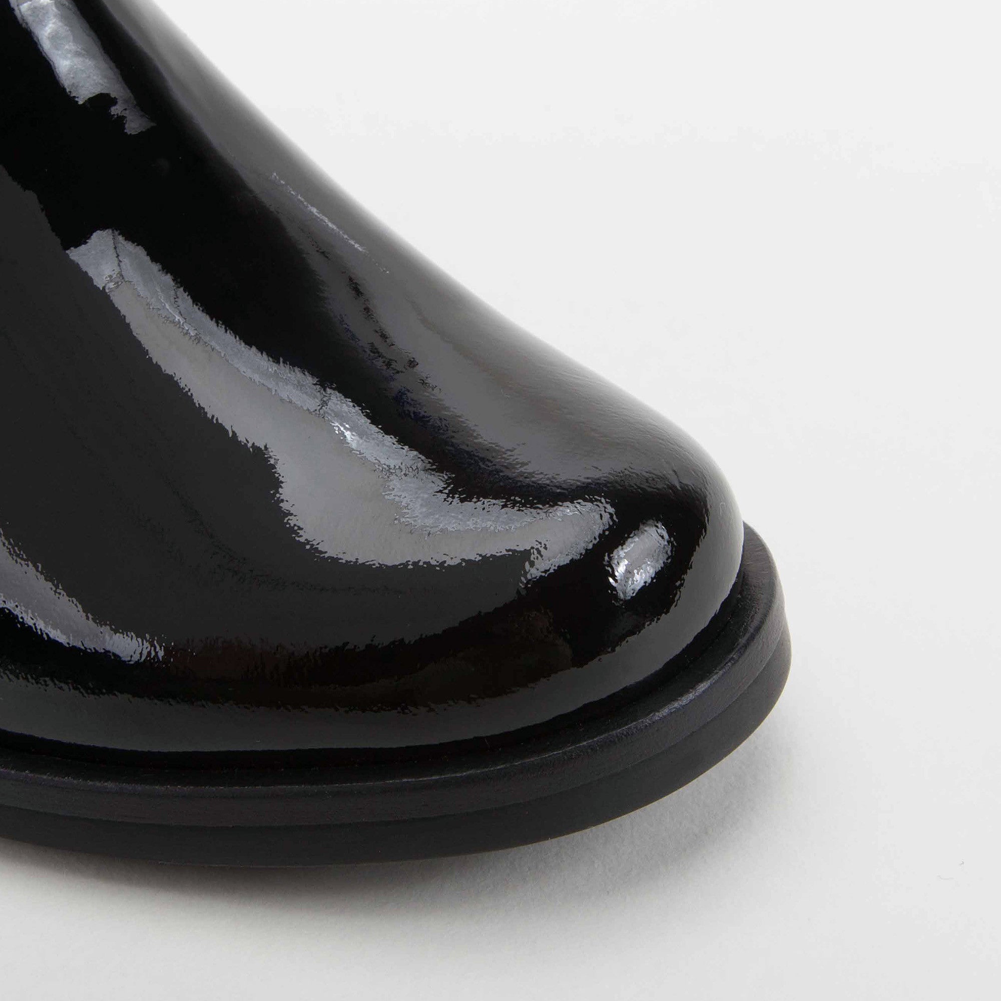 Girls Black Patent Leather Ankle Boots With Wool