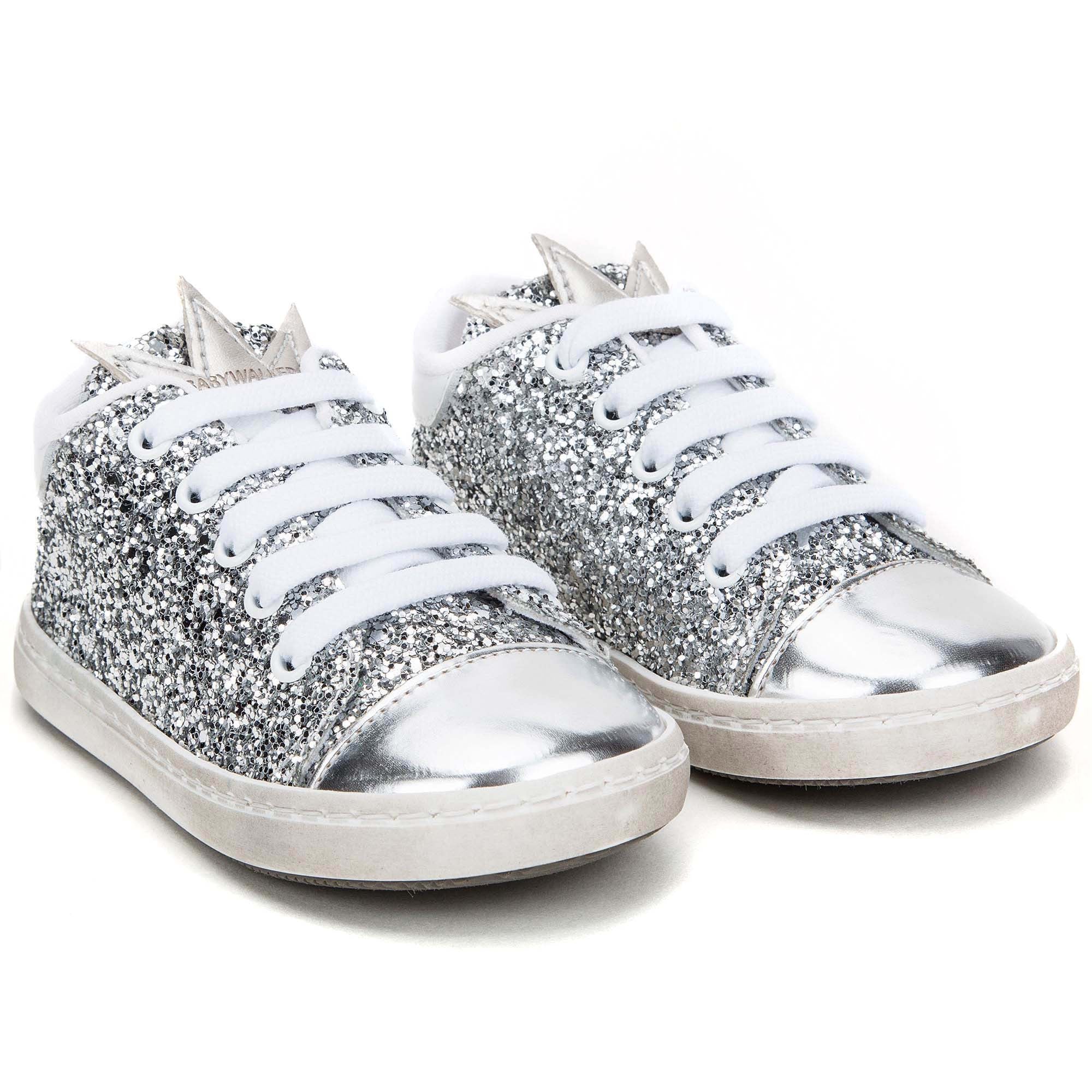 Girls Silver Mirror Leather Trainer