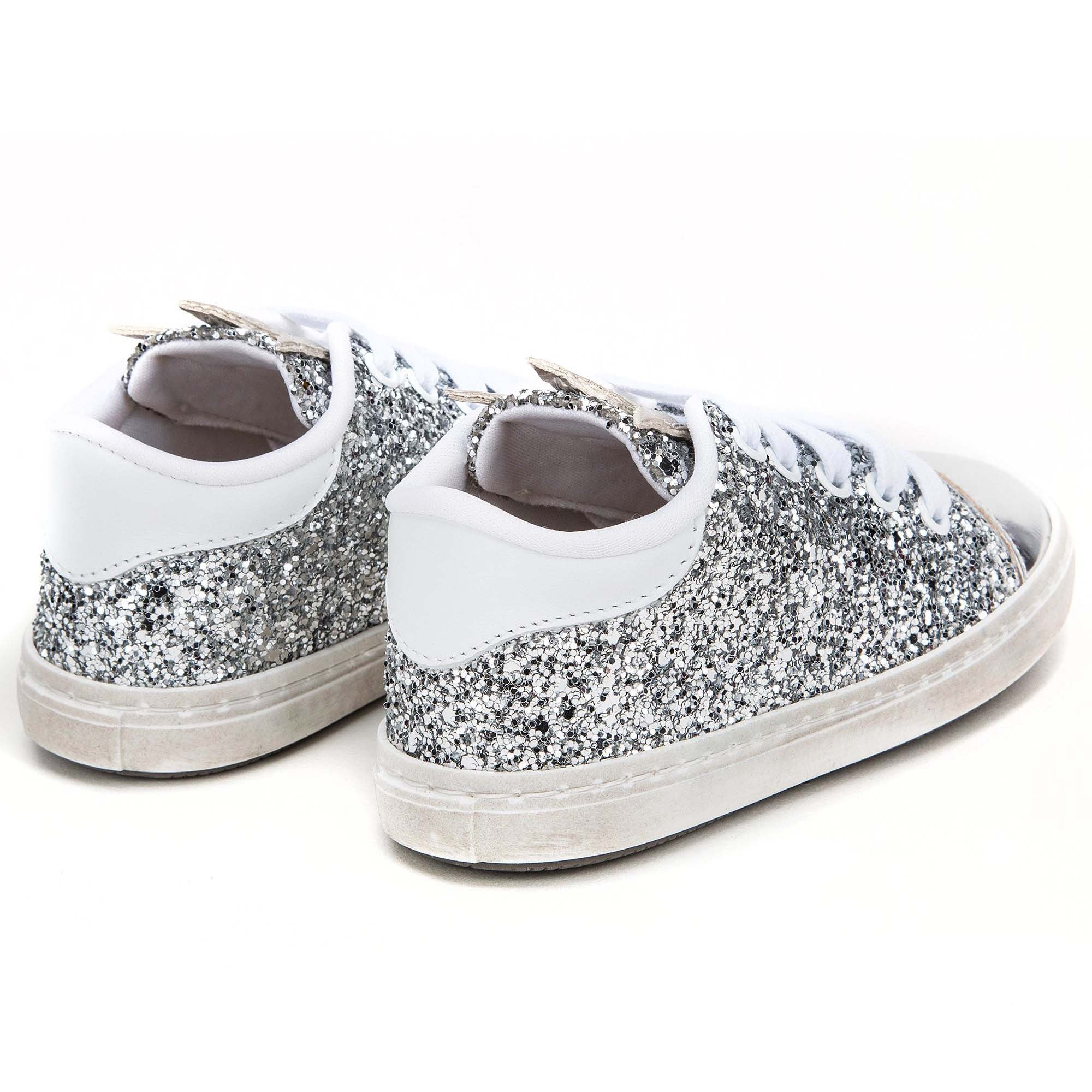 Girls Silver Mirror Leather Trainer