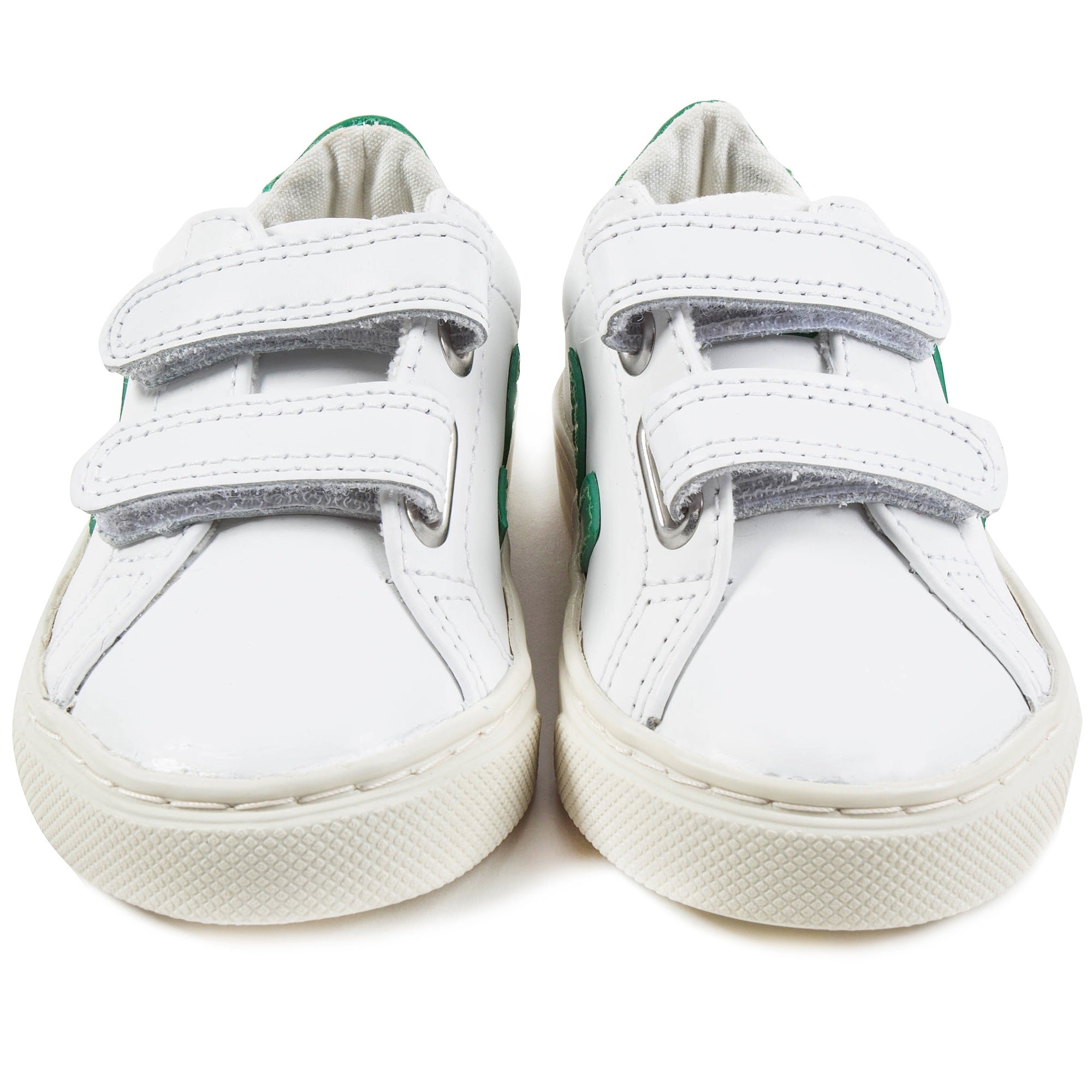 Girls  &  Boys   White  Leather  Velcro With  Green  "V"  Shoes