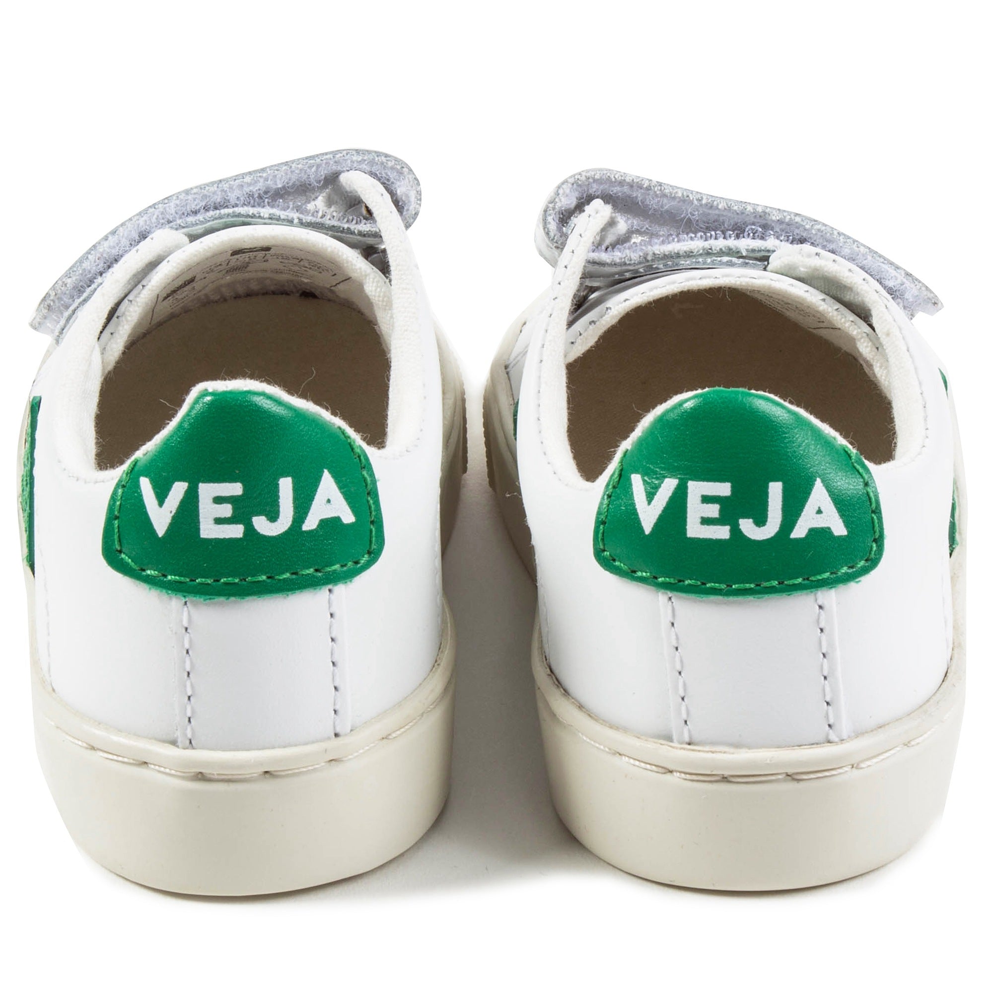 Girls  &  Boys   White  Leather  Velcro With  Green  "V"  Shoes
