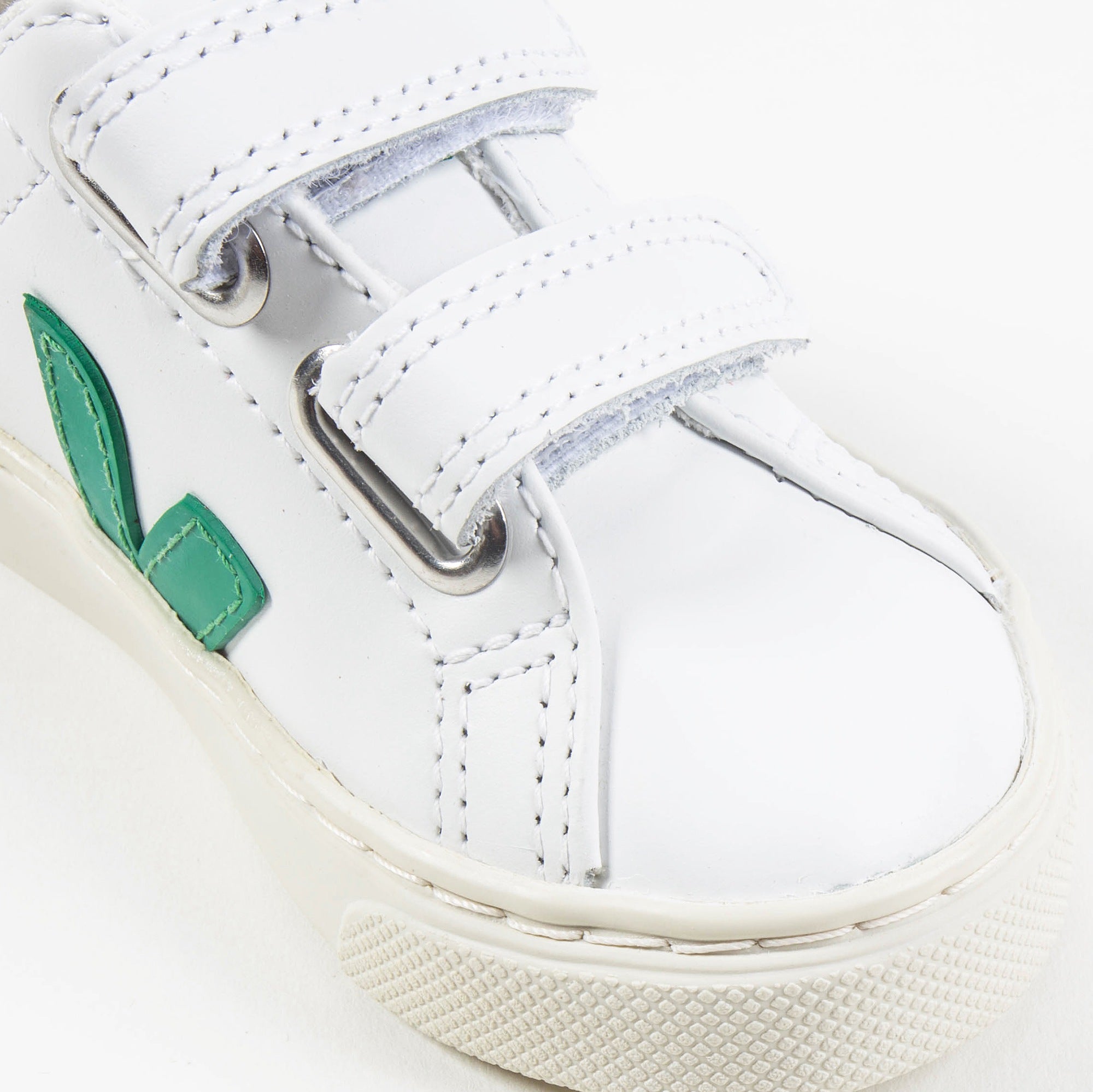 Baby  White   Leather Velcro   With  Green  "V" Shoes